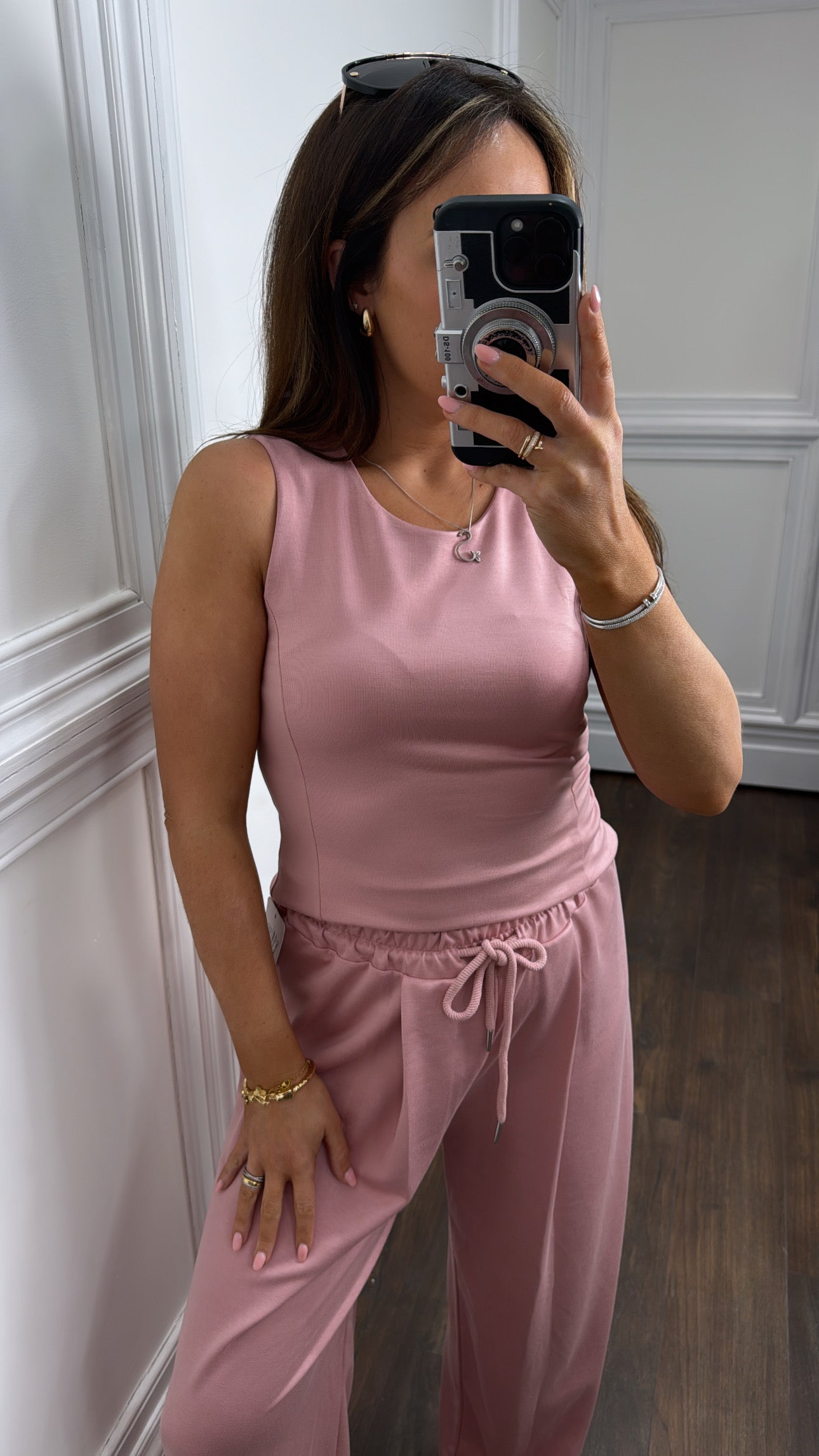 DELILAH pink soft sleeveless top and wide leg pants co-ord