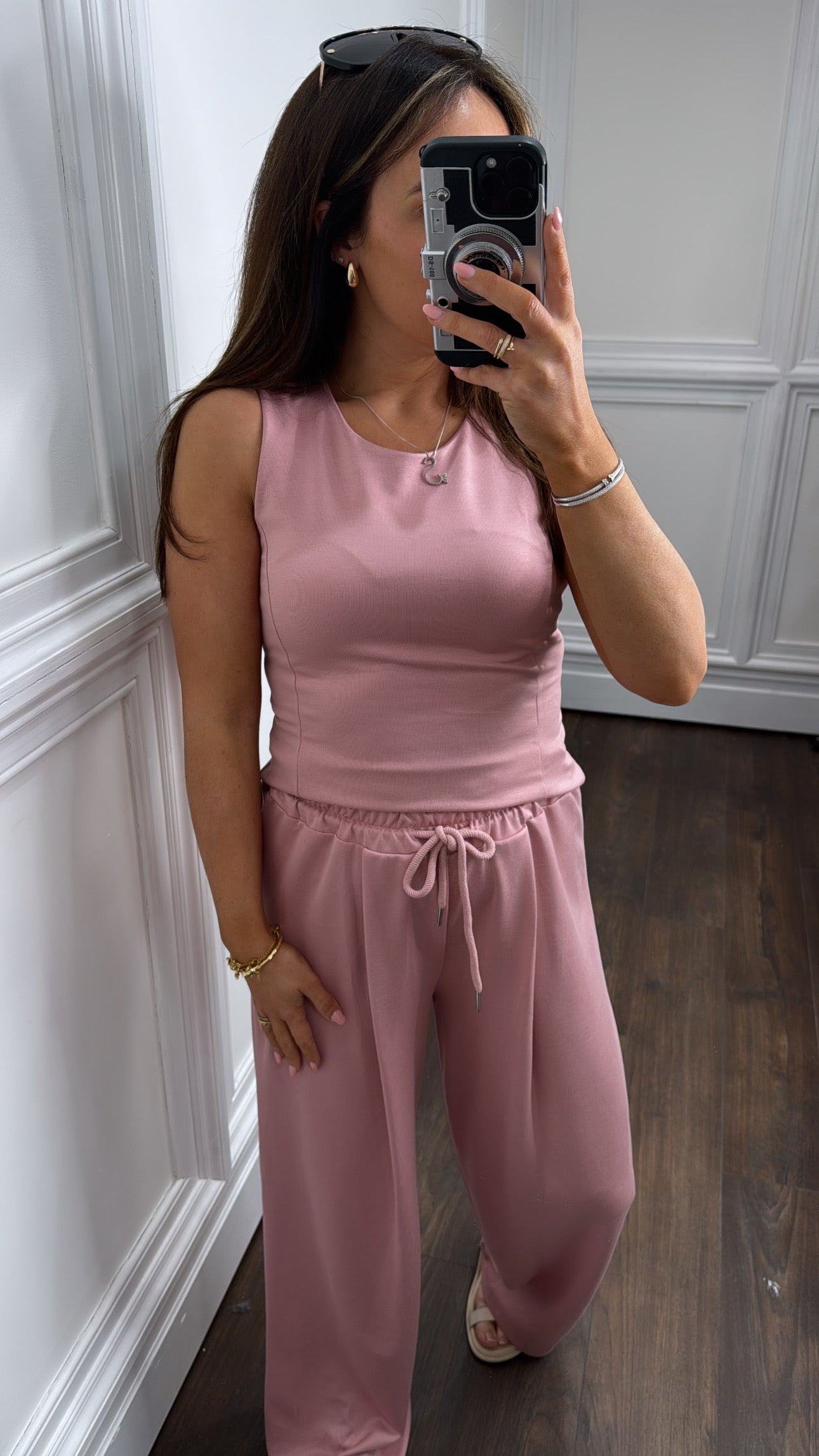 DELILAH pink soft sleeveless top and wide leg pants co-ord