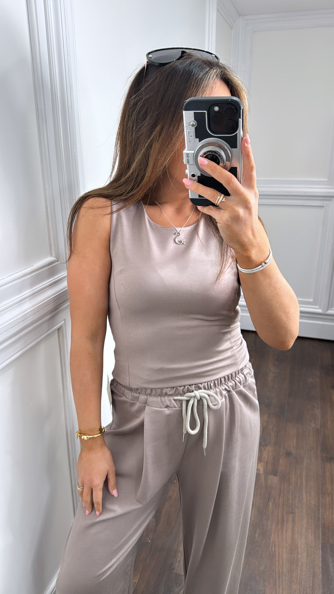 DELILAH mocha soft sleeveless top and wide leg pants co-ord