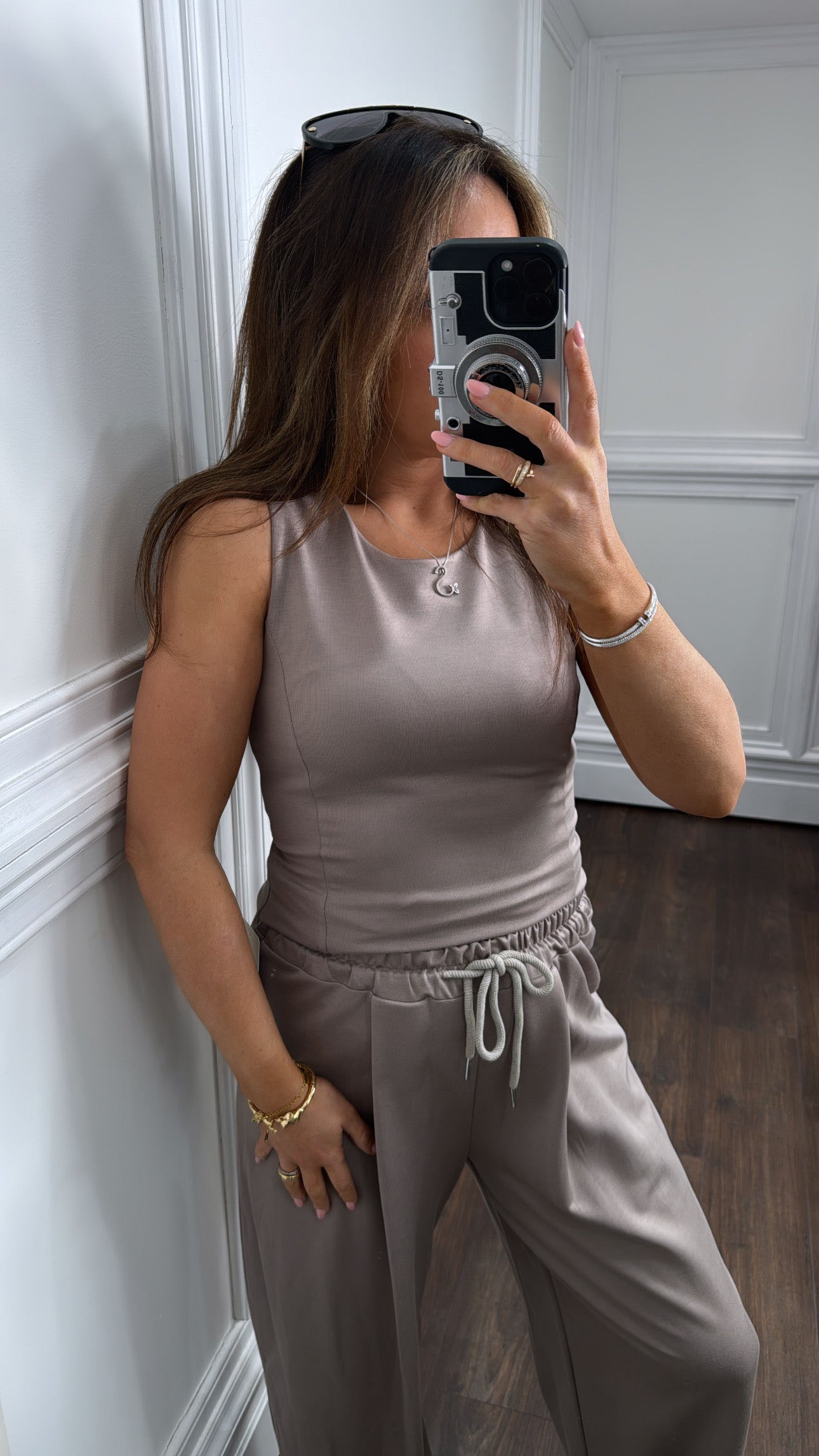 DELILAH mocha soft sleeveless top and wide leg pants co-ord