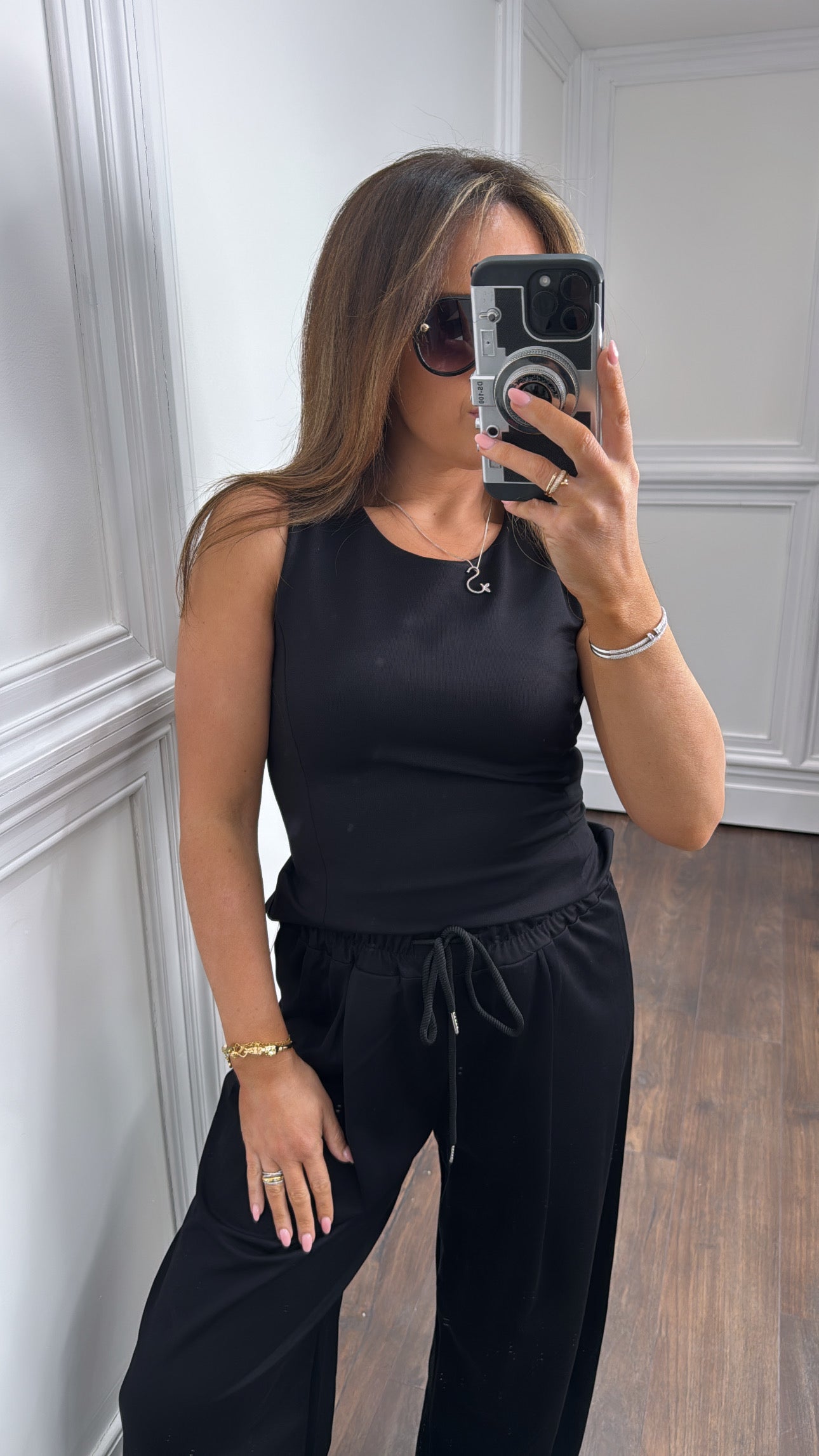 DELILAH black soft sleeveless top and wide leg pants co-ord