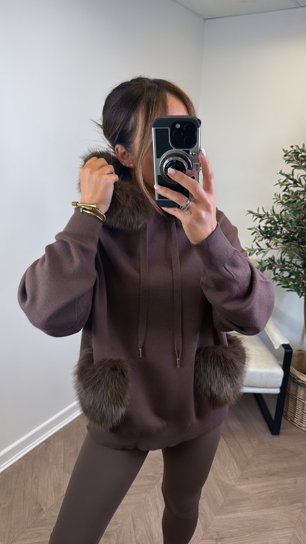 FELICITY brown faux fur trim hoody