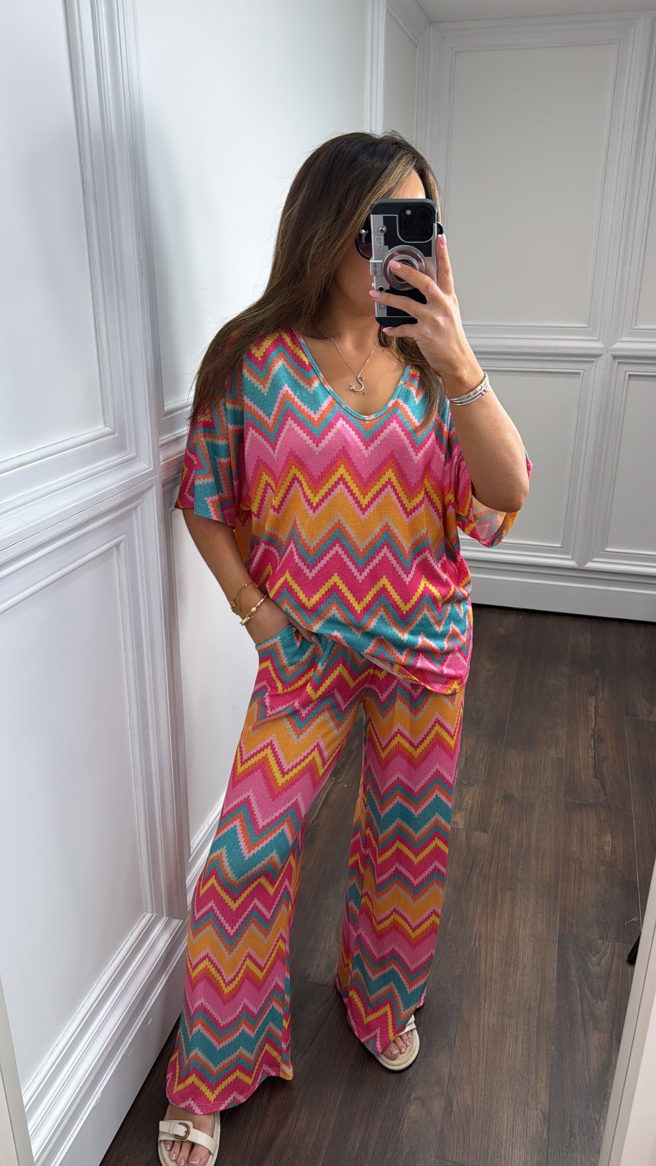 SASHA pink zig zag print co-ord