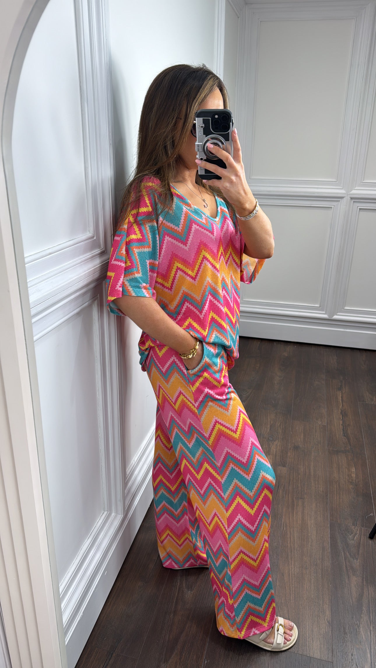 SASHA pink zig zag print co-ord