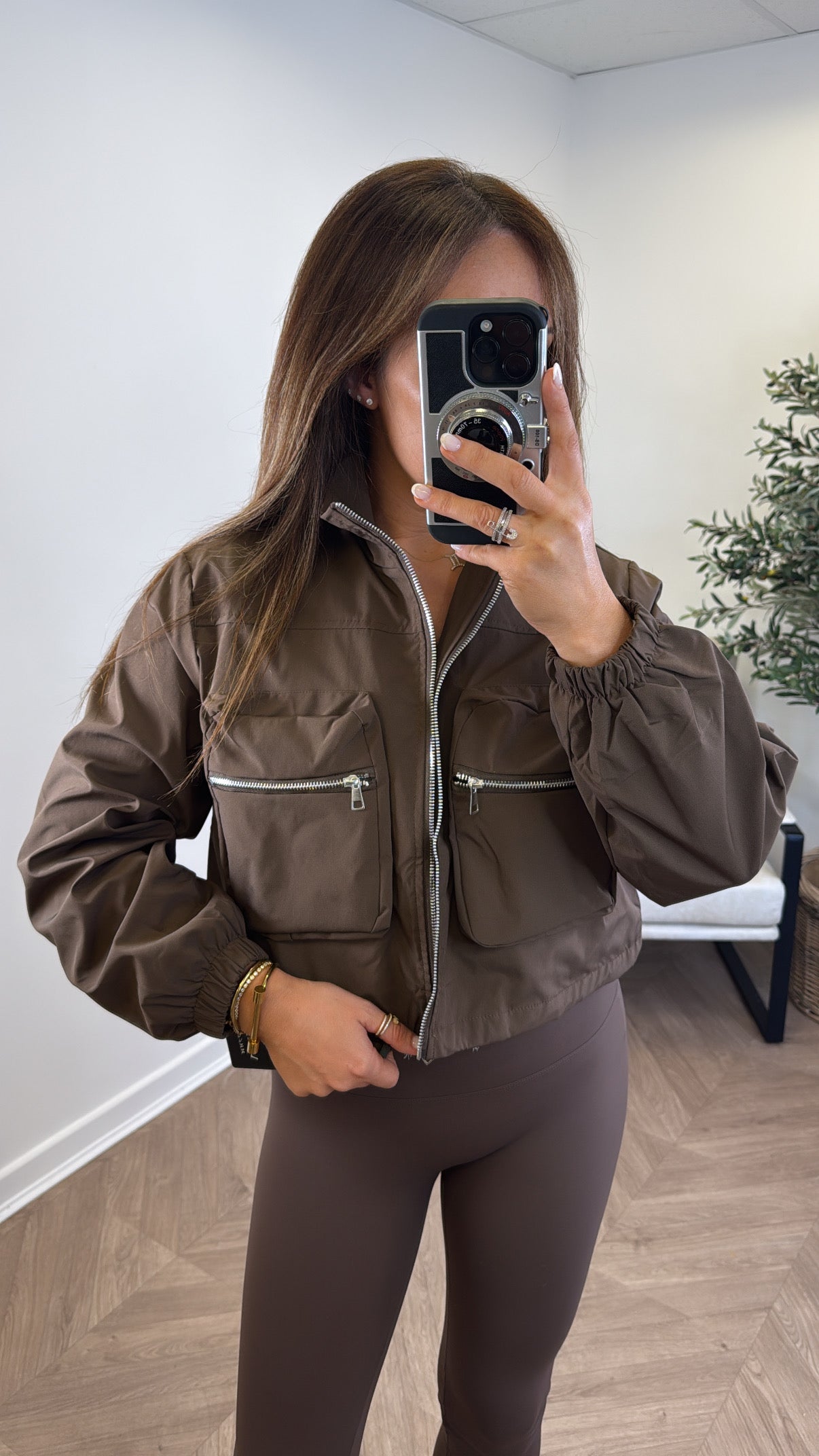 SARA brown zip detail bomber jacket