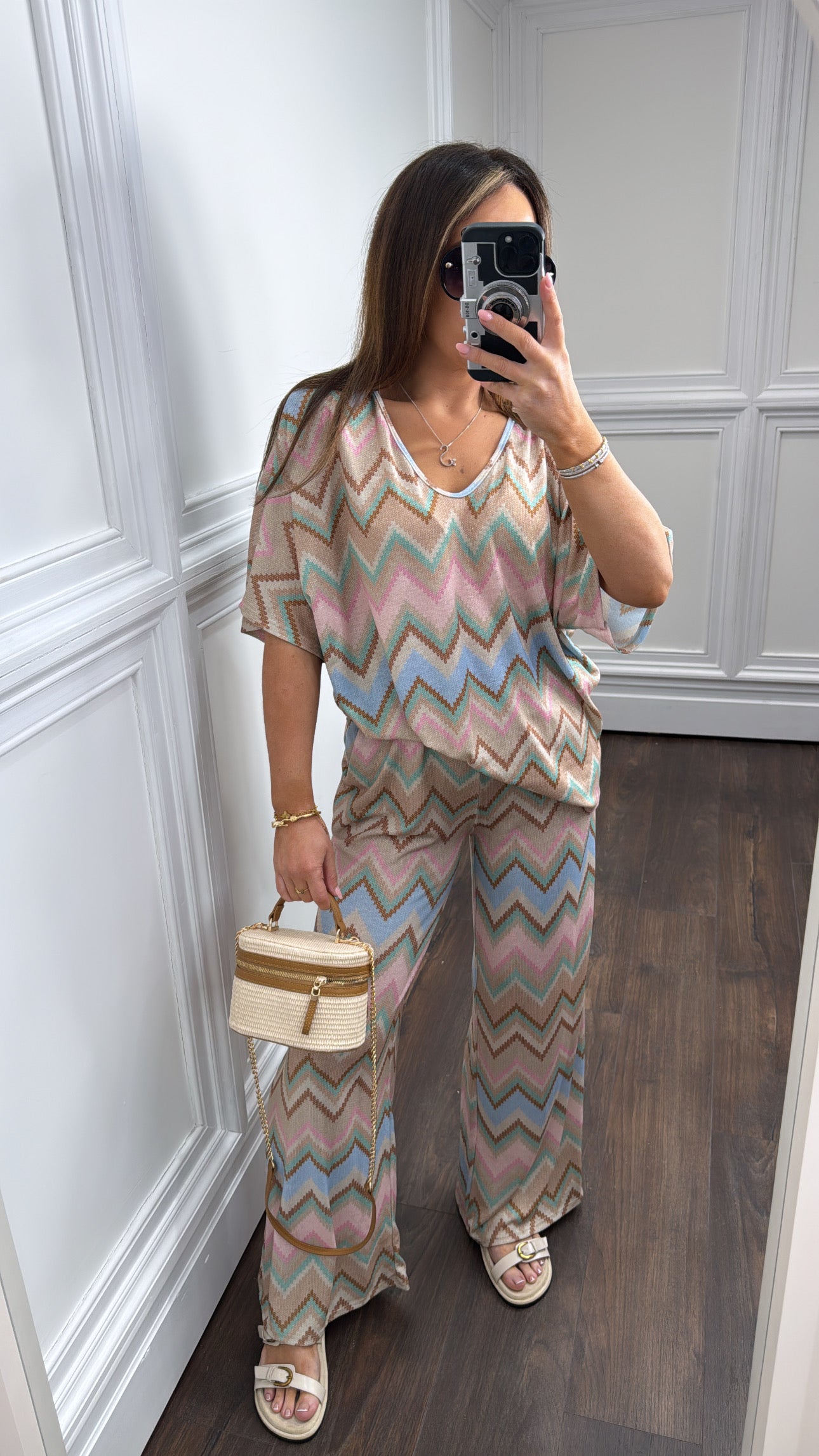 SASHA beige zig zag print co-ord