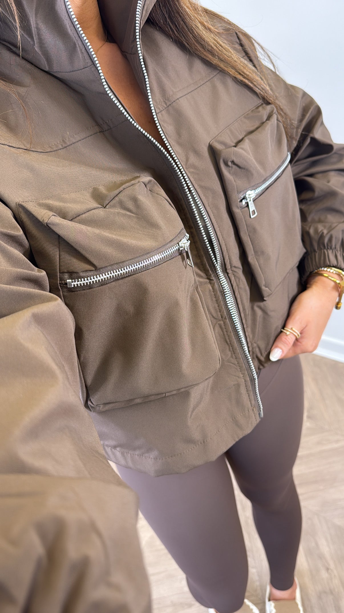 SARA brown zip detail bomber jacket