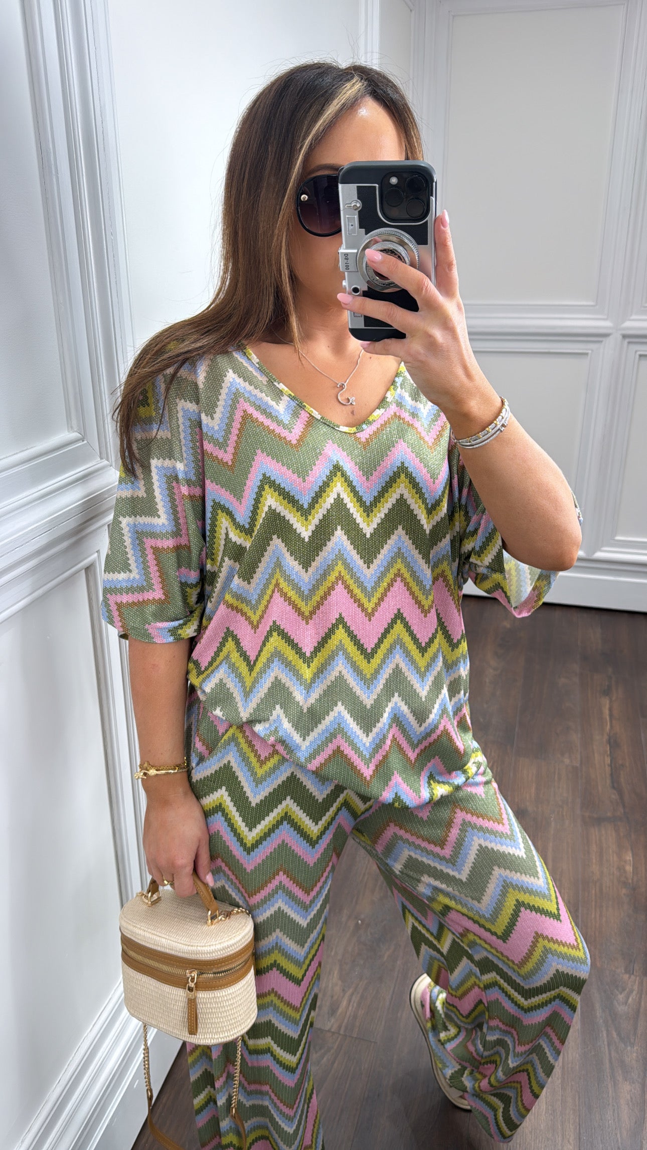SASHA khaki zig zag print co-ord