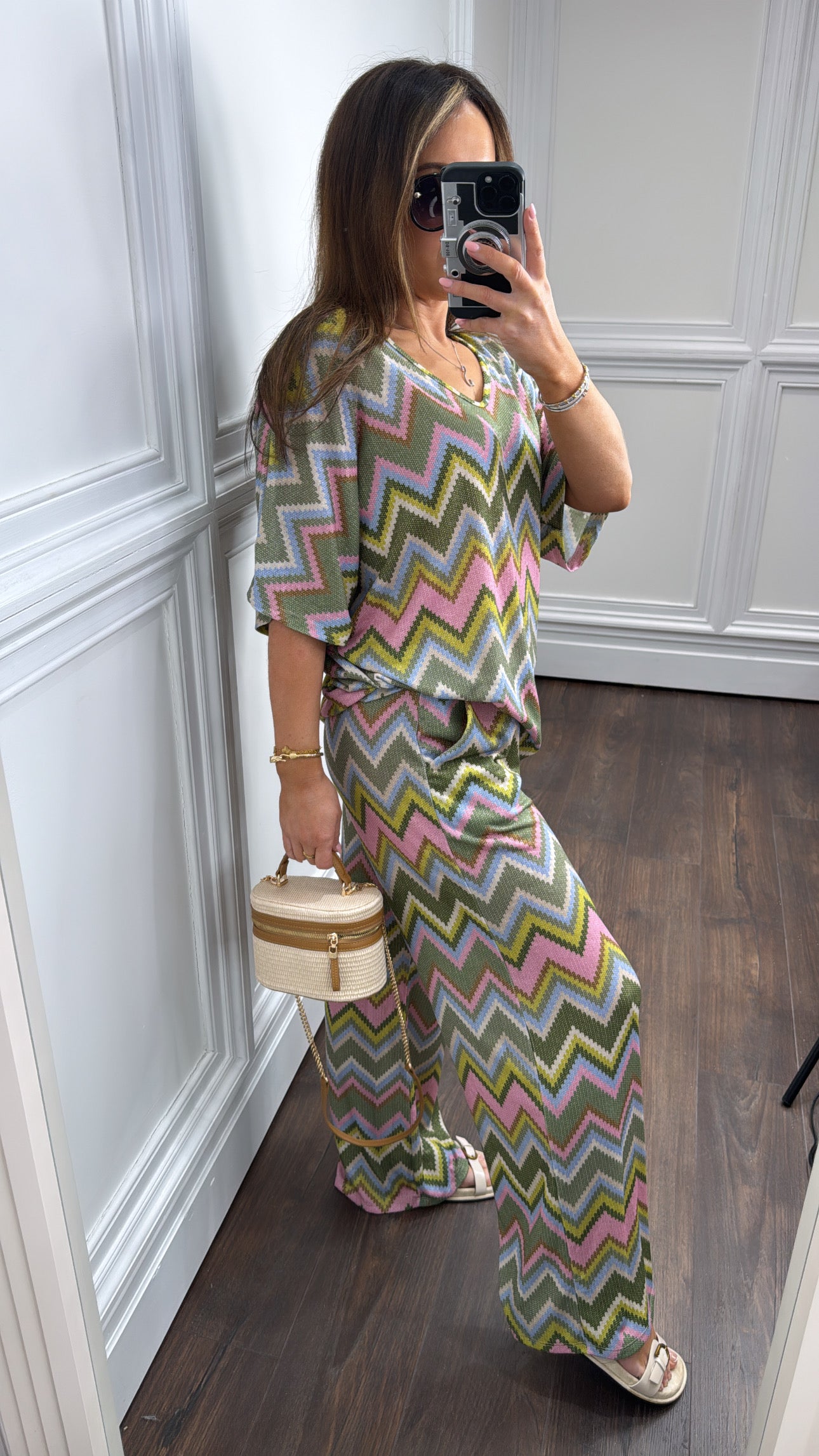 SASHA khaki zig zag print co-ord