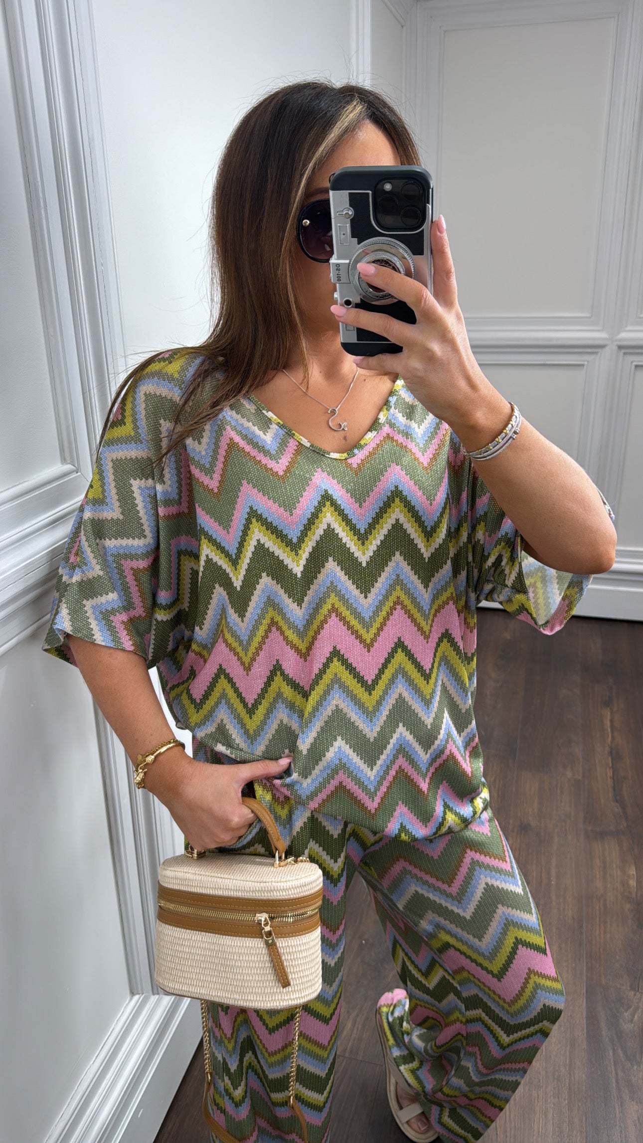 SASHA khaki zig zag print co-ord