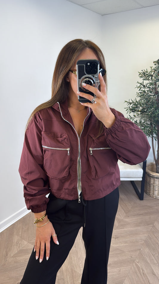 SARA burgundy zip detail bomber jacket