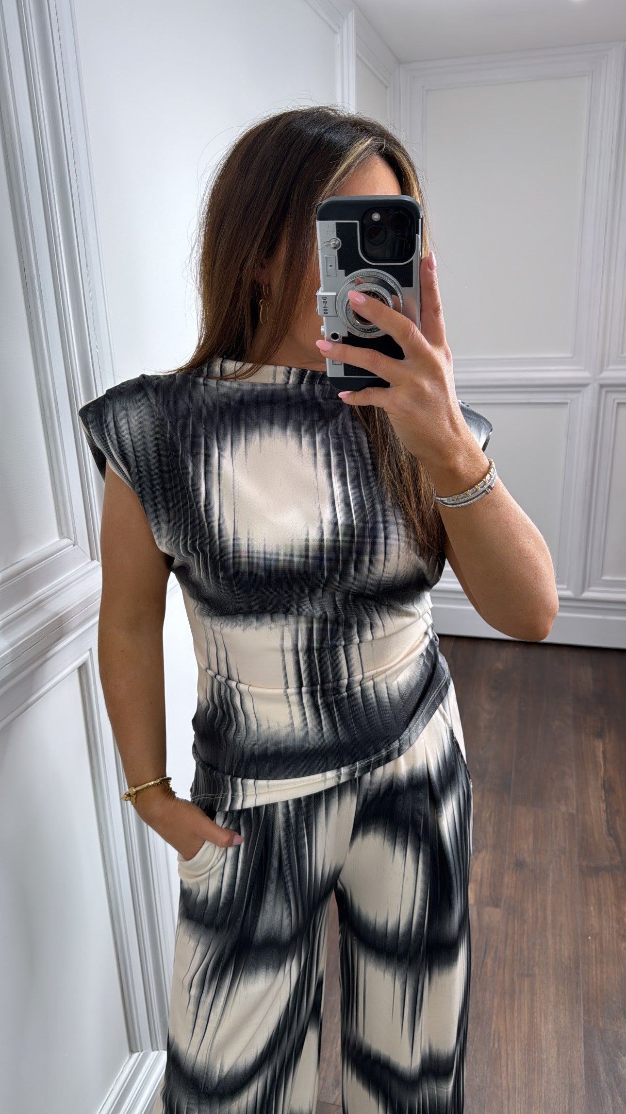 JADA black asymmetrical top and trousers co-ord