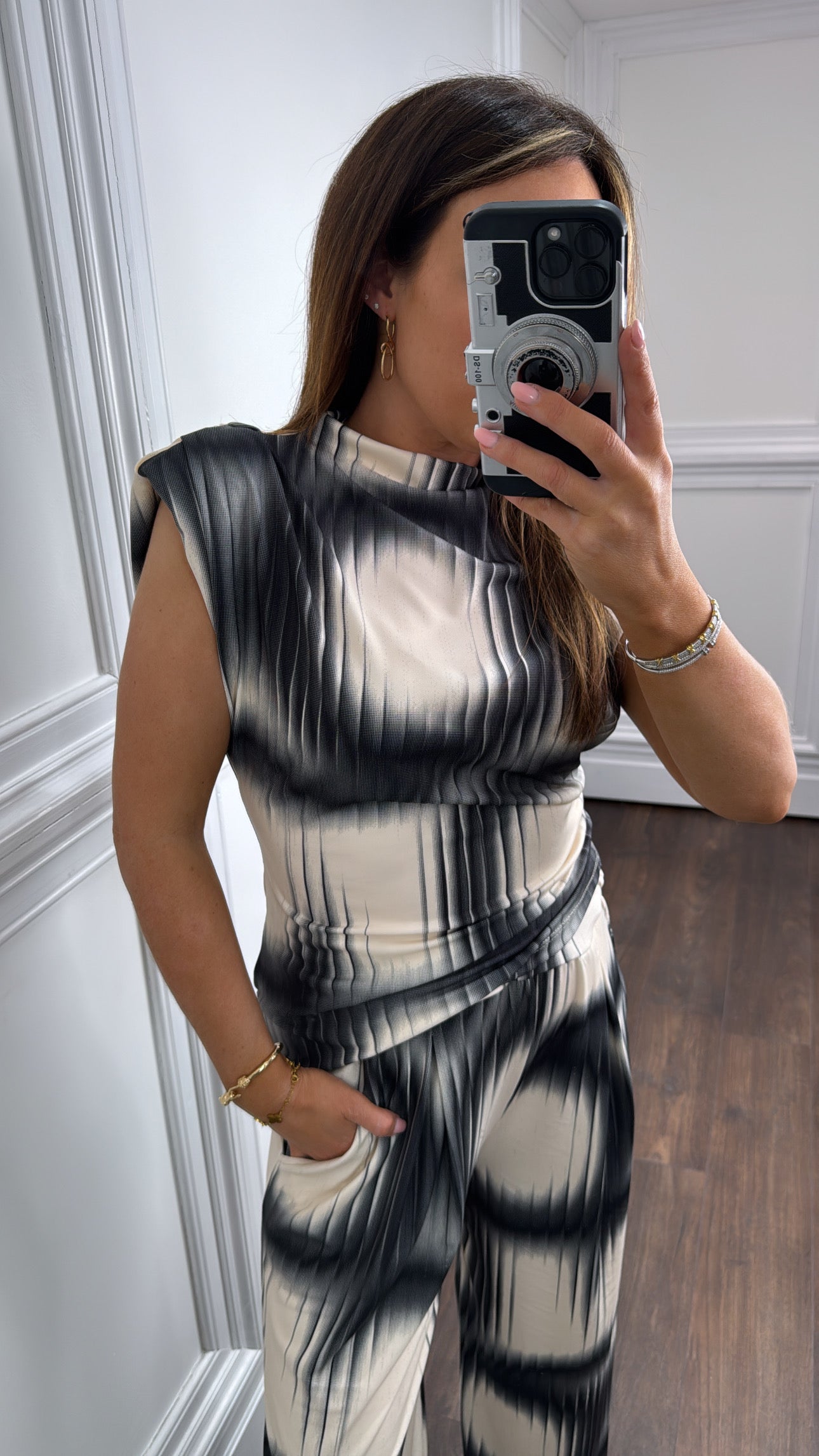 JADA black asymmetrical top and trousers co-ord