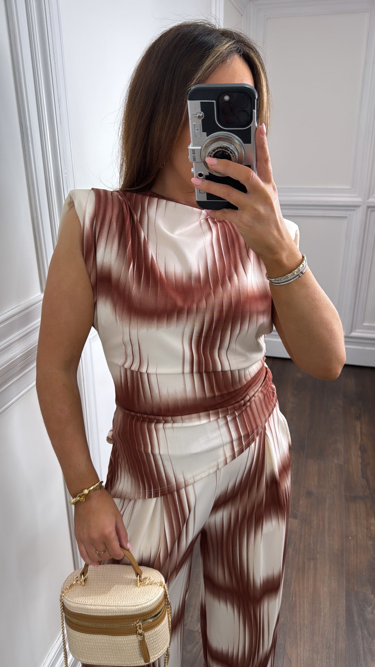 JADA brown asymmetrical top and trousers co-ord