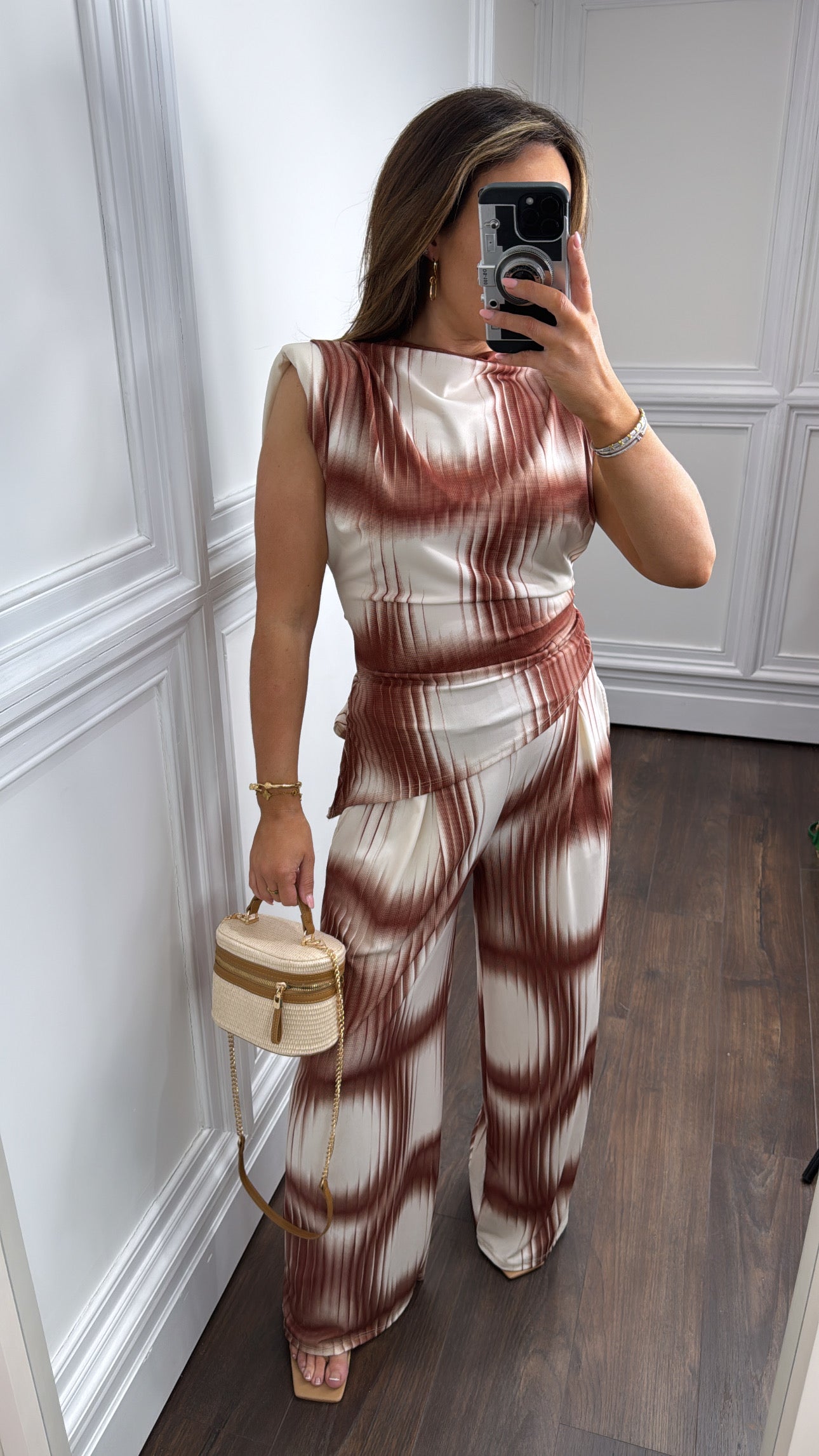JADA brown asymmetrical top and trousers co-ord
