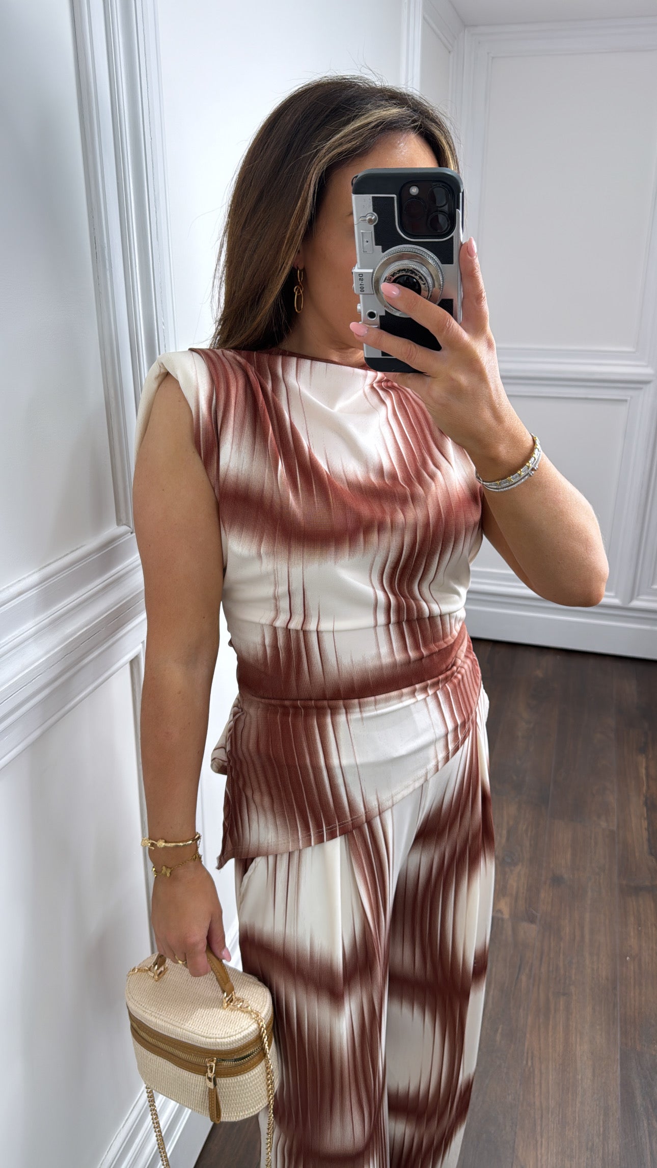 JADA brown asymmetrical top and trousers co-ord