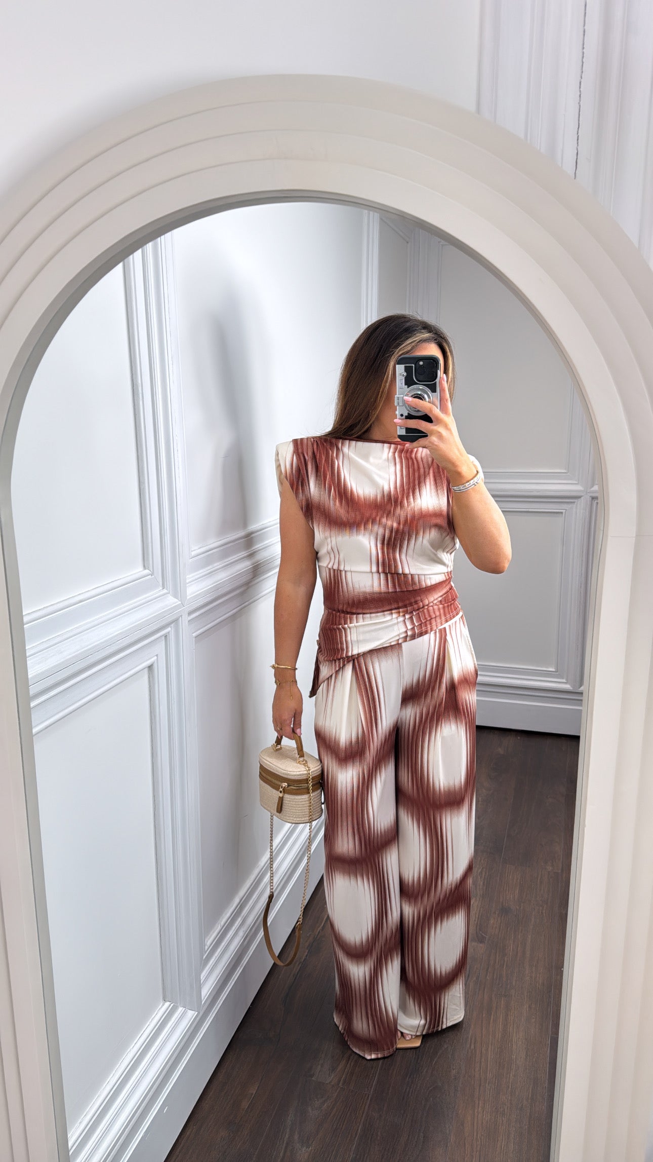 JADA brown asymmetrical top and trousers co-ord
