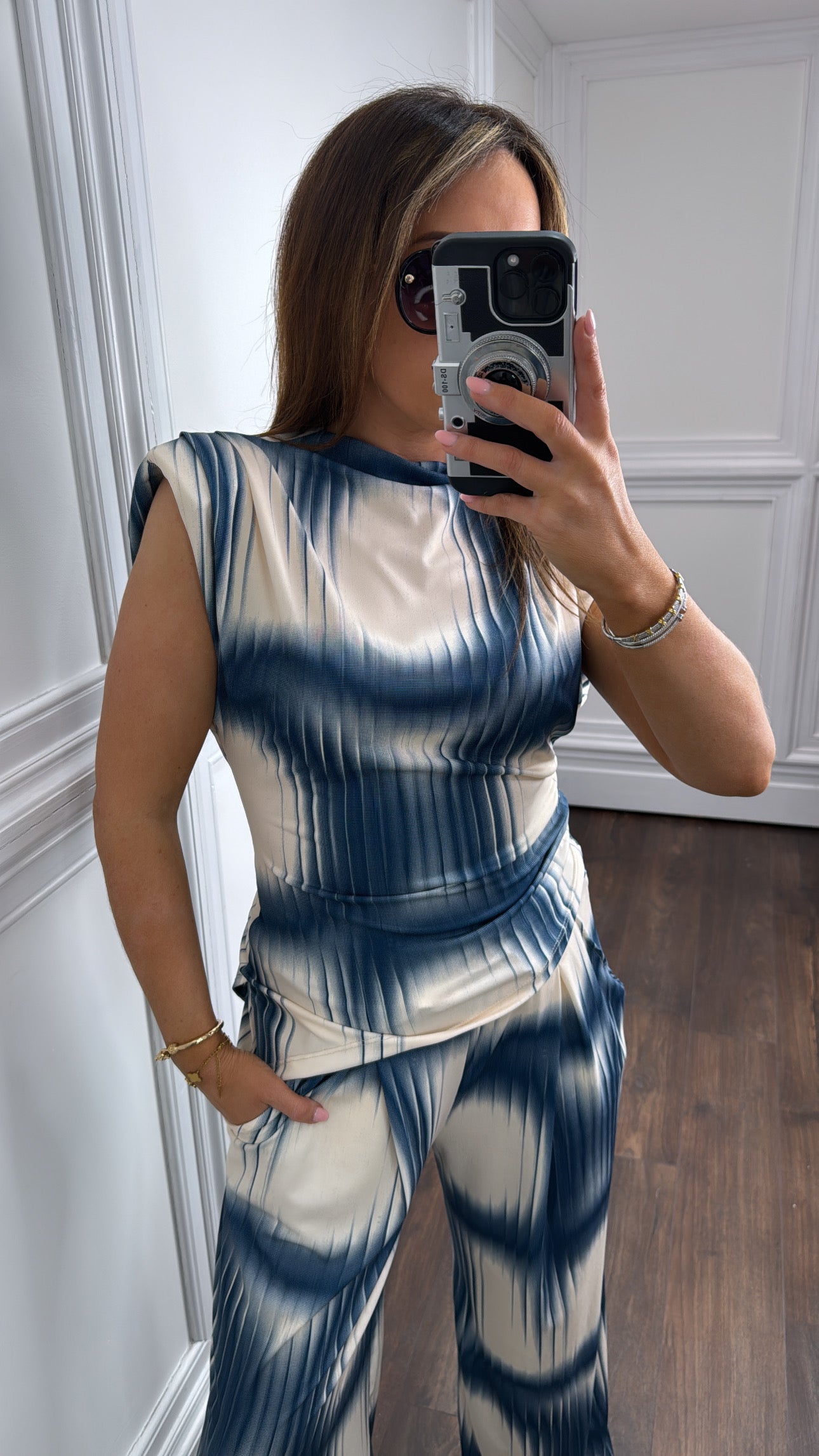 JADA blue asymmetrical top and trousers co-ord