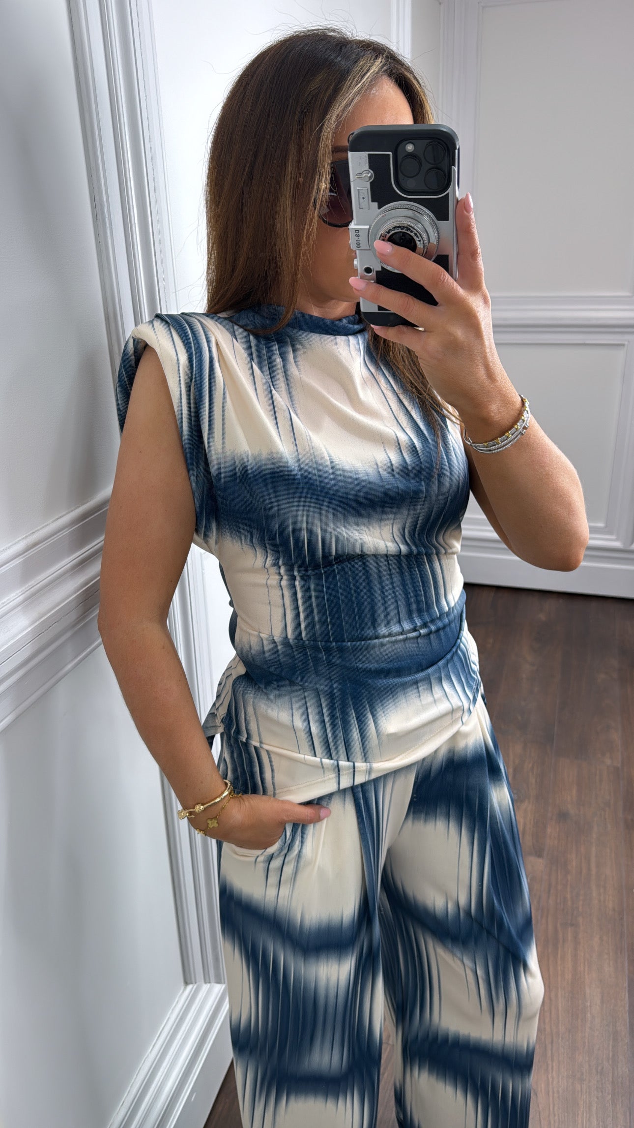 JADA blue asymmetrical top and trousers co-ord