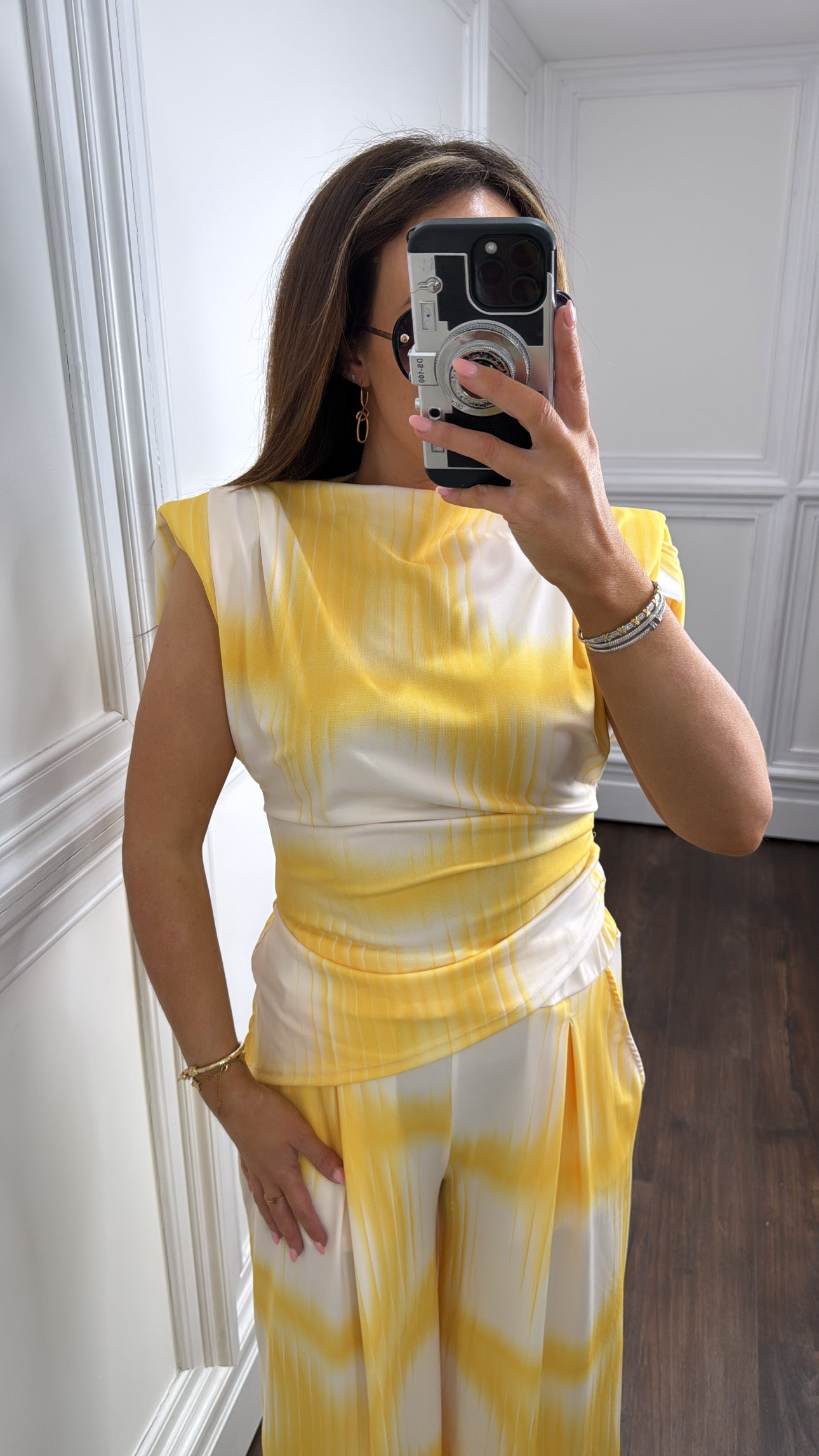JADA yellow asymmetrical top and trousers co-ord