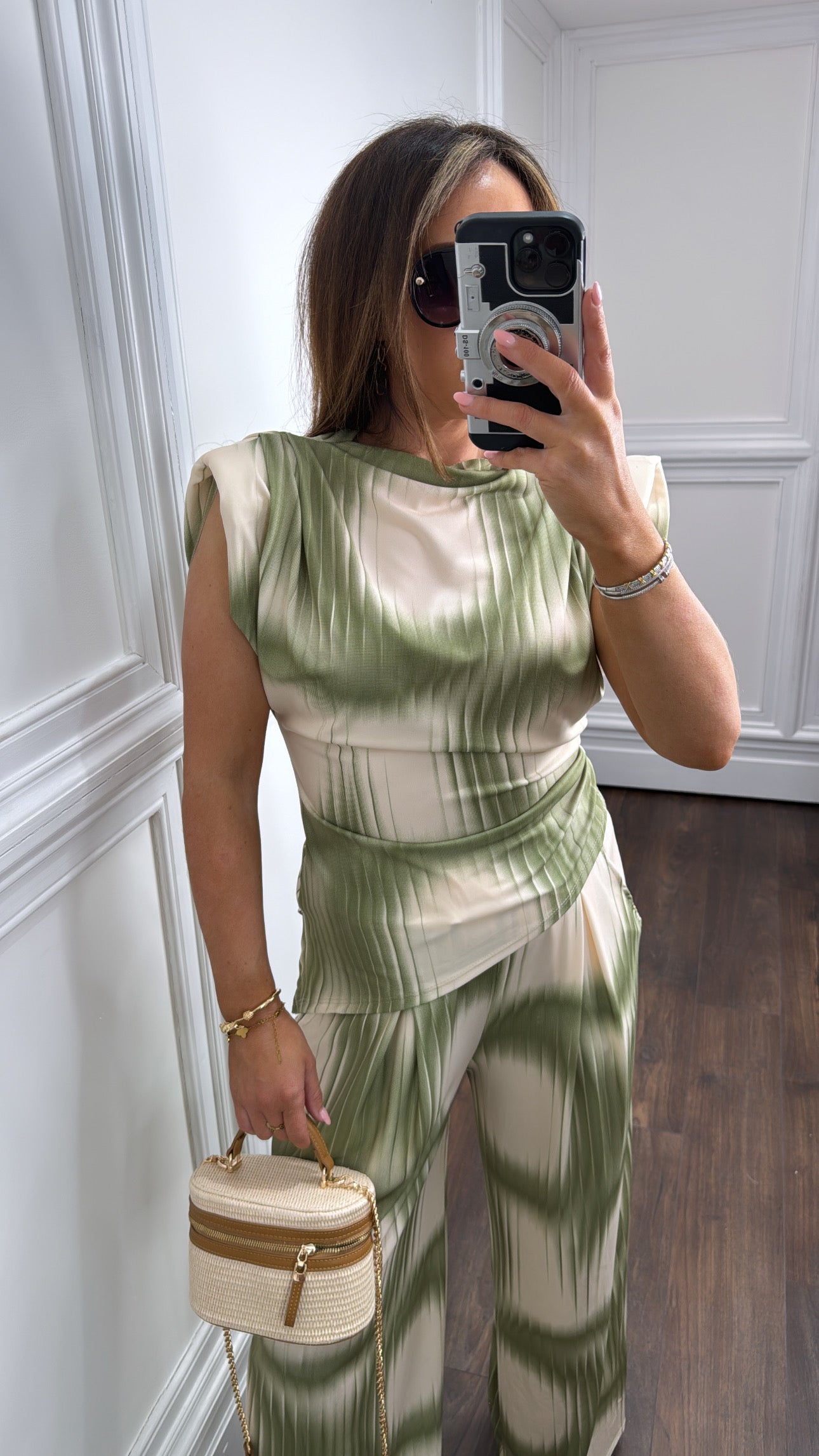 JADA green asymmetrical top and trousers co-ord