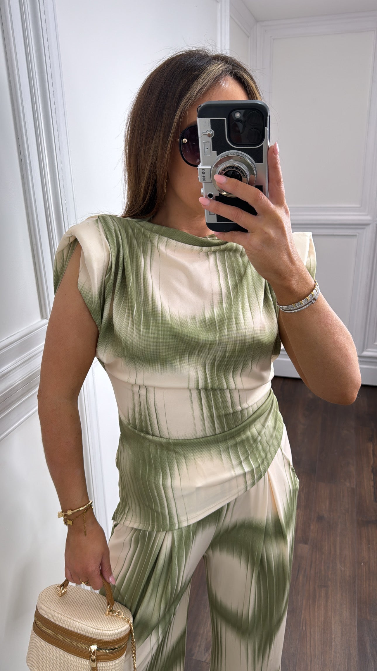 JADA green asymmetrical top and trousers co-ord