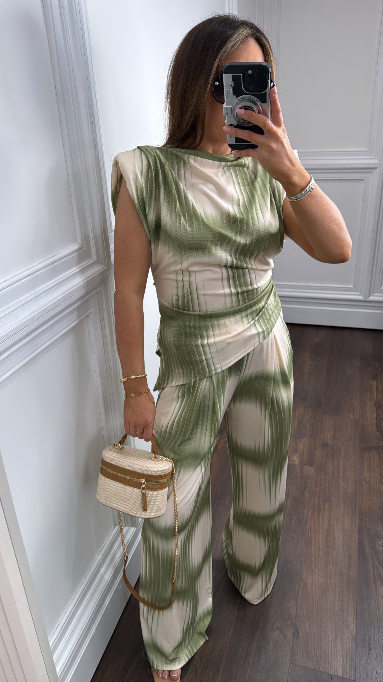 JADA green asymmetrical top and trousers co-ord