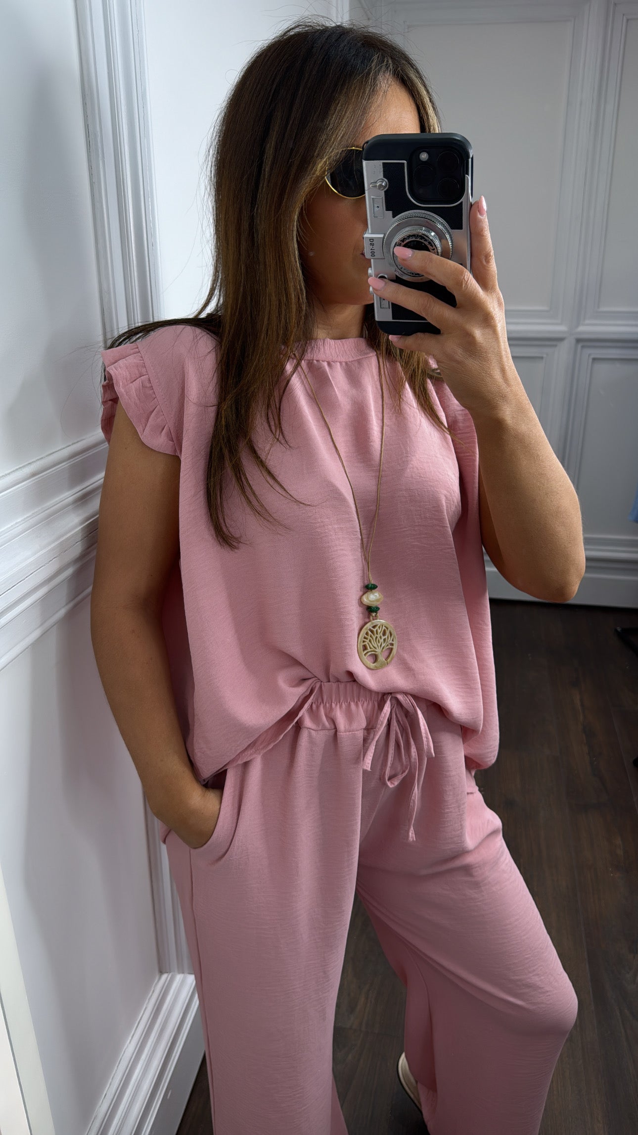 NINA dusty pink ruffle top and wide leg co-ord set