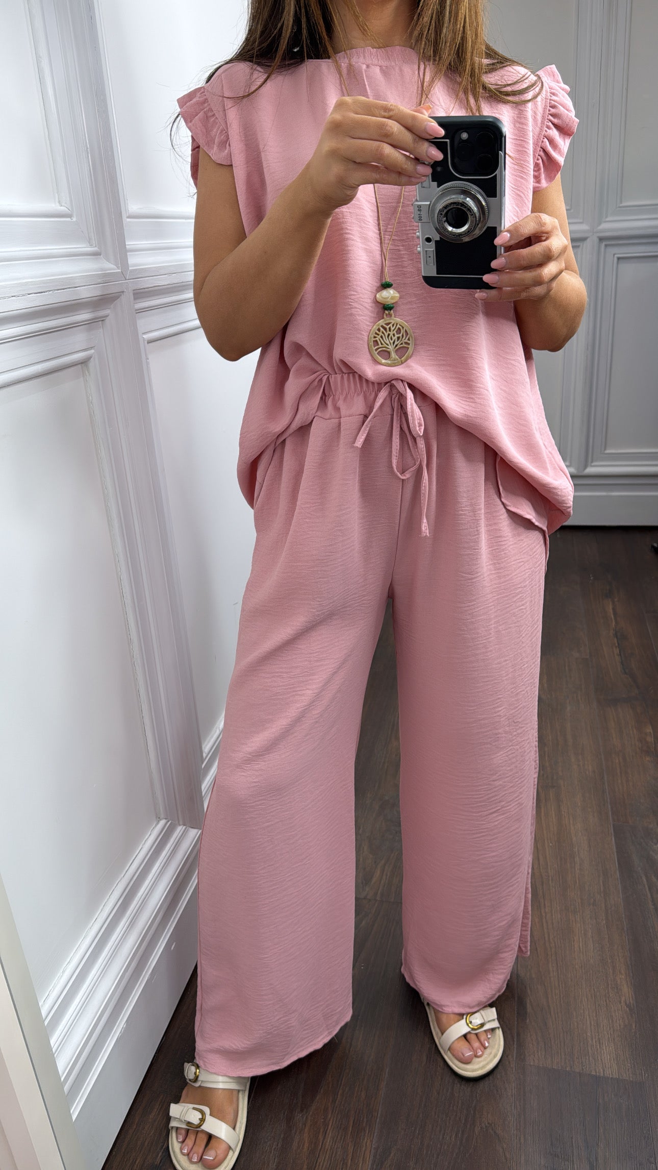 NINA dusty pink ruffle top and wide leg co-ord set