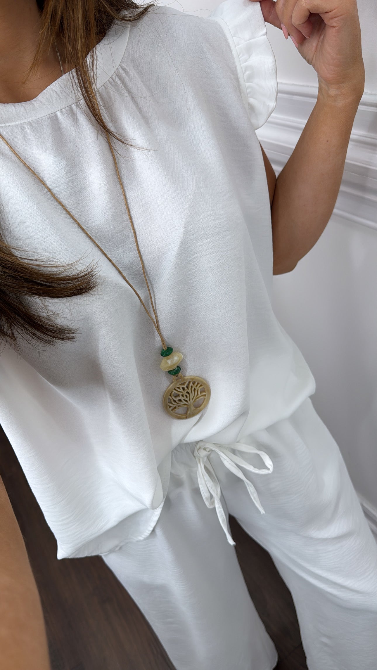 NINA white ruffle top and wide leg co-ord set