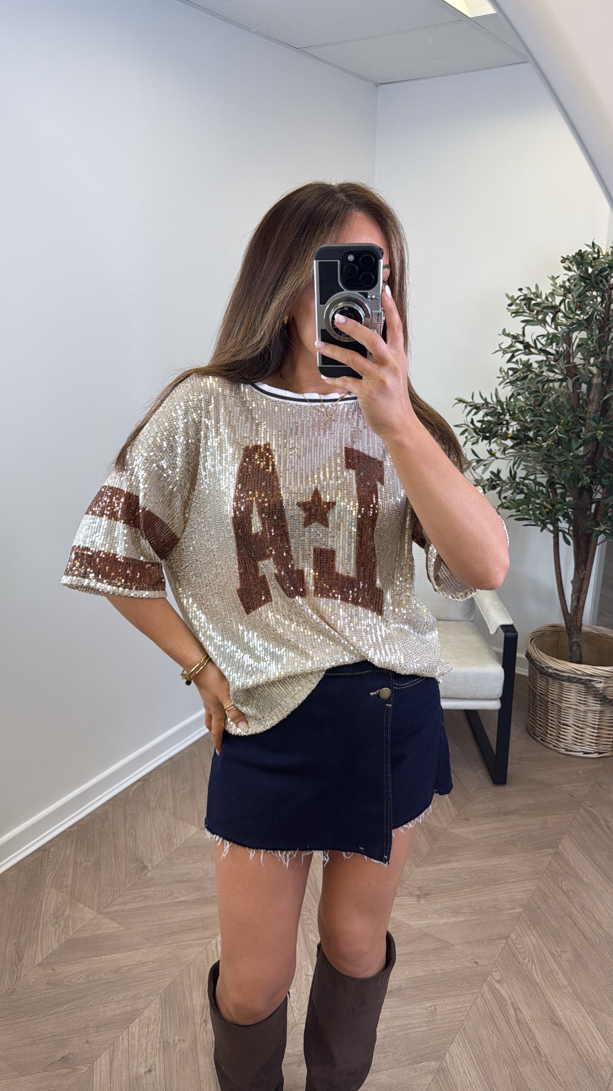 KASEY brown and gold sequin LA top