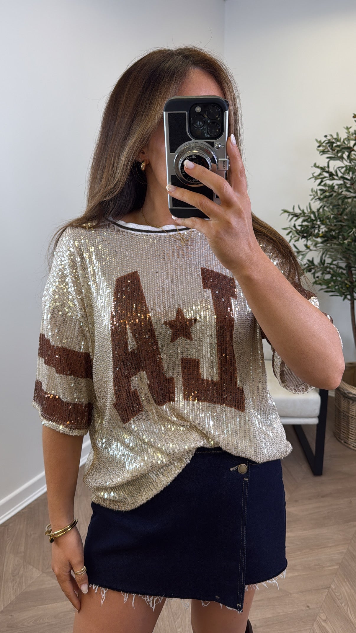 KASEY brown and gold sequin LA top