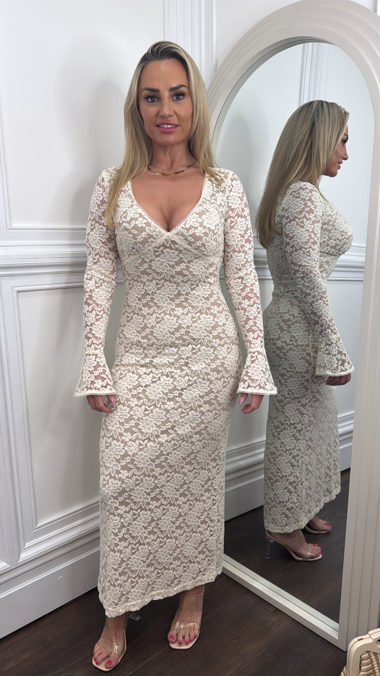 LUCINDA cream lace maxi dress