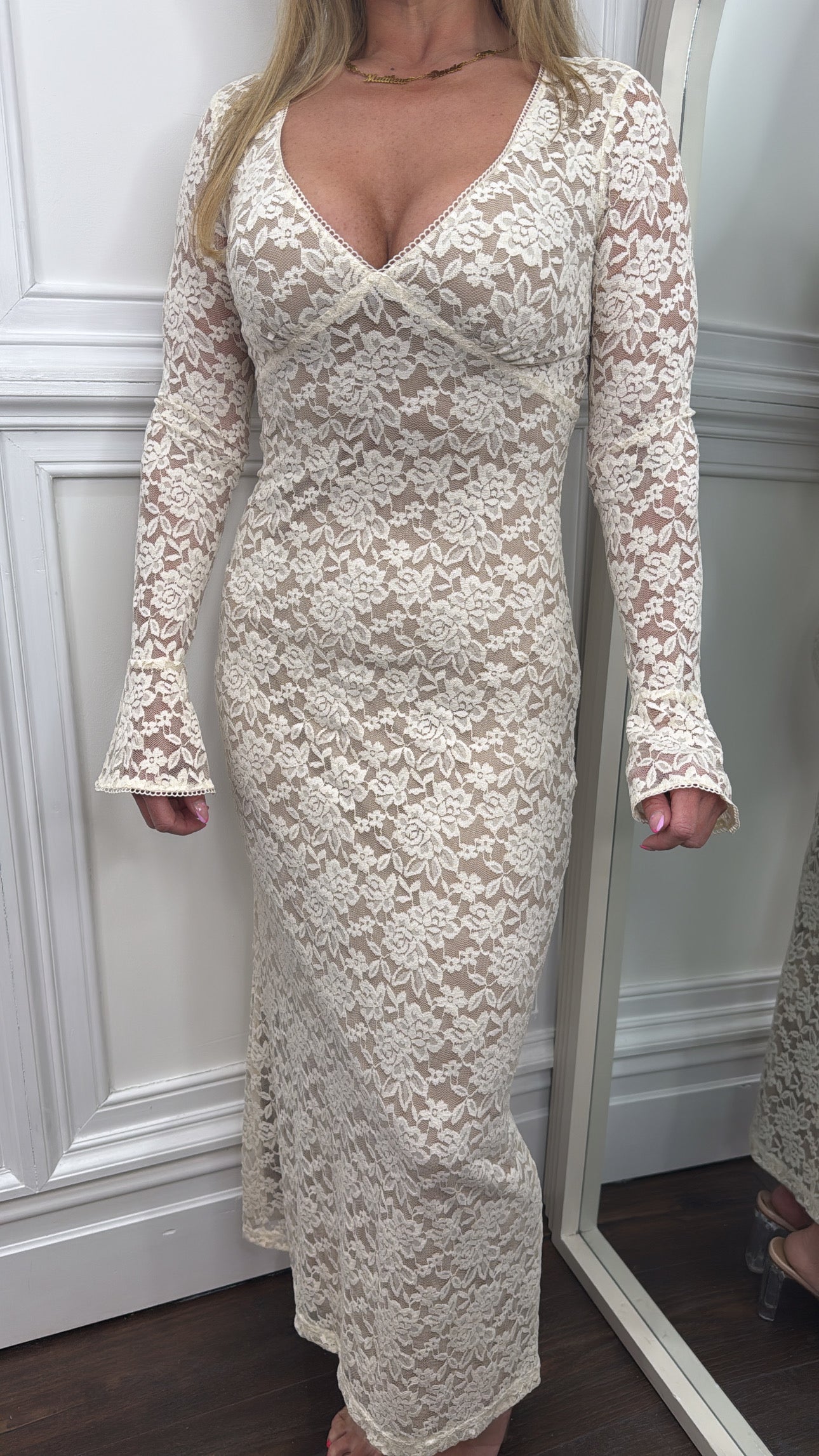 LUCINDA cream lace maxi dress