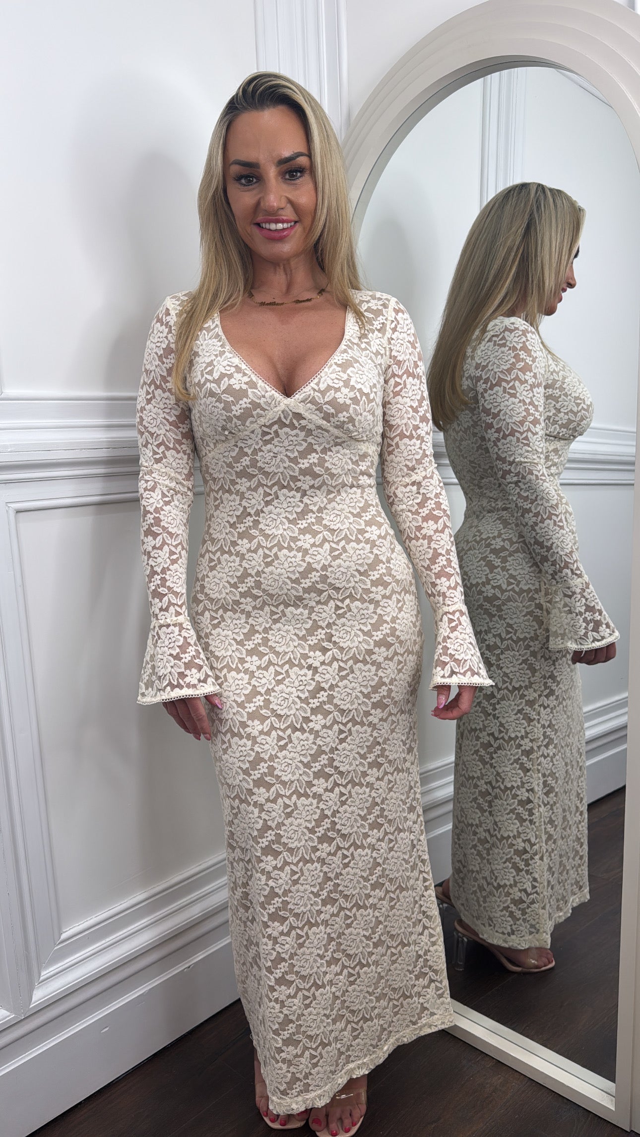 LUCINDA cream lace maxi dress