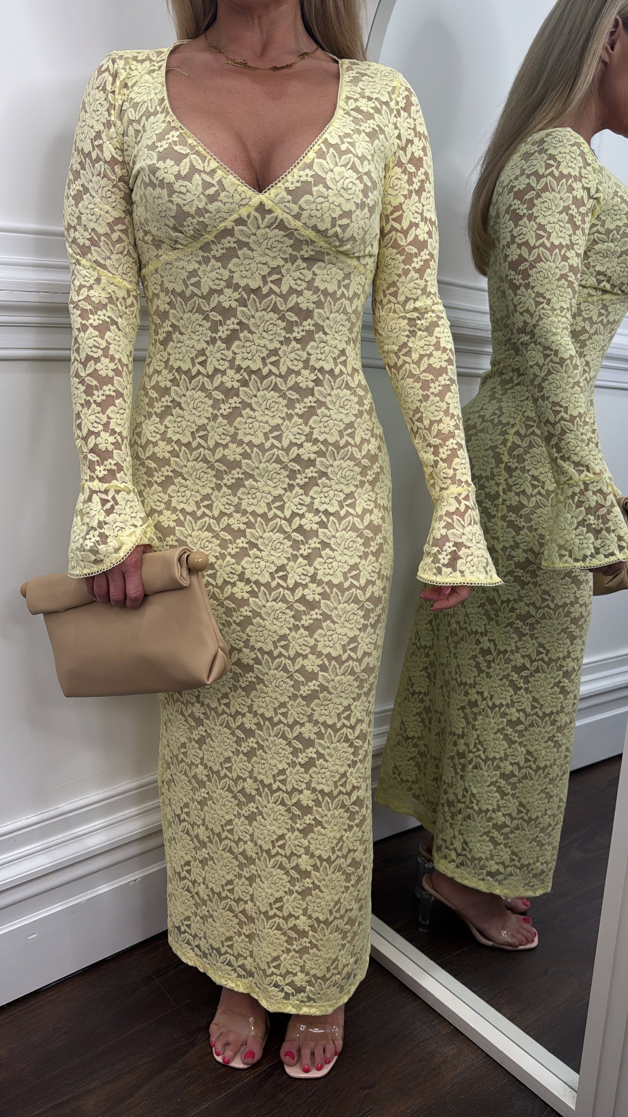 LUCINDA lemon lace maxi dress