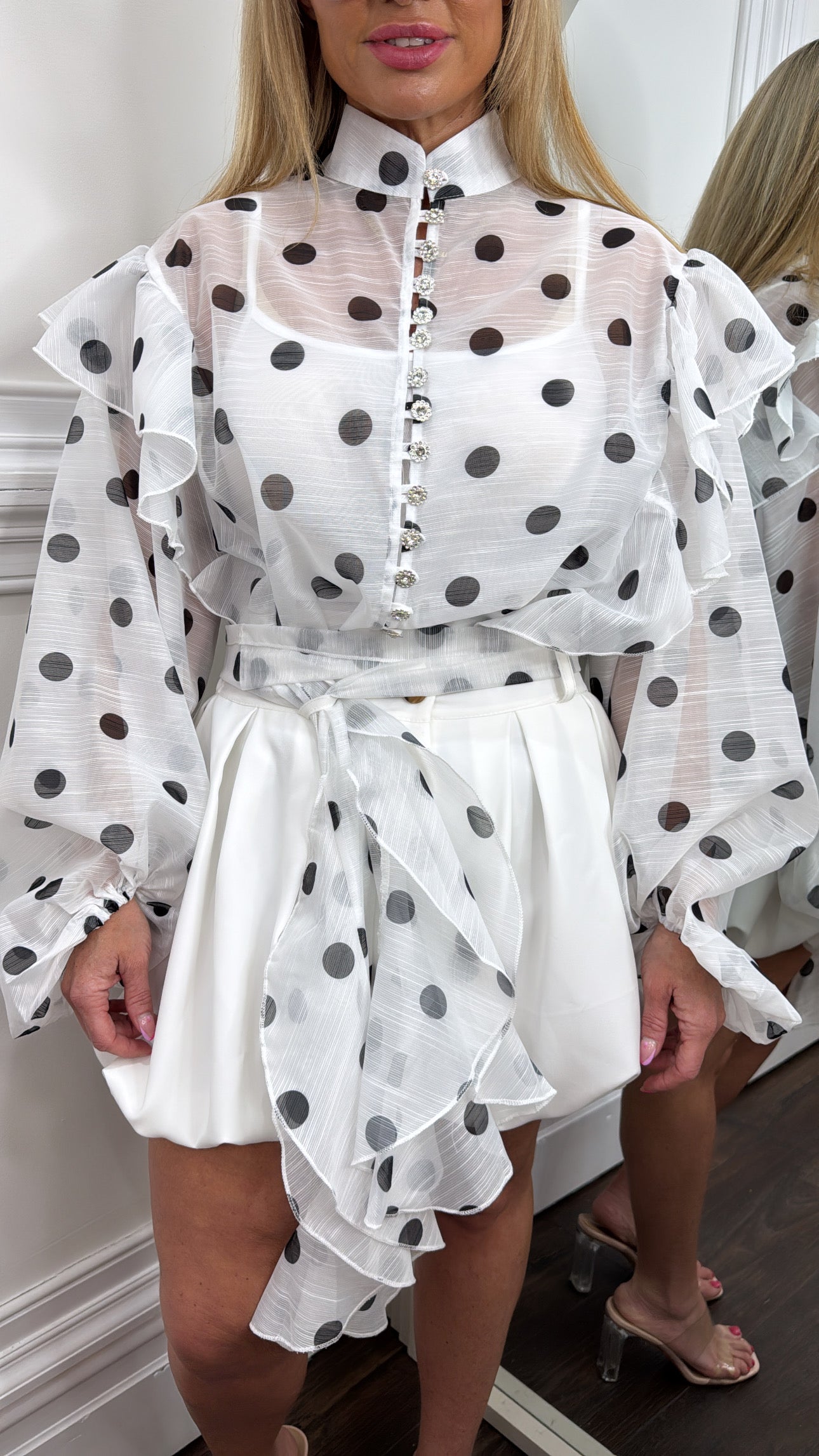 PENNY white polka dot sheer blouse