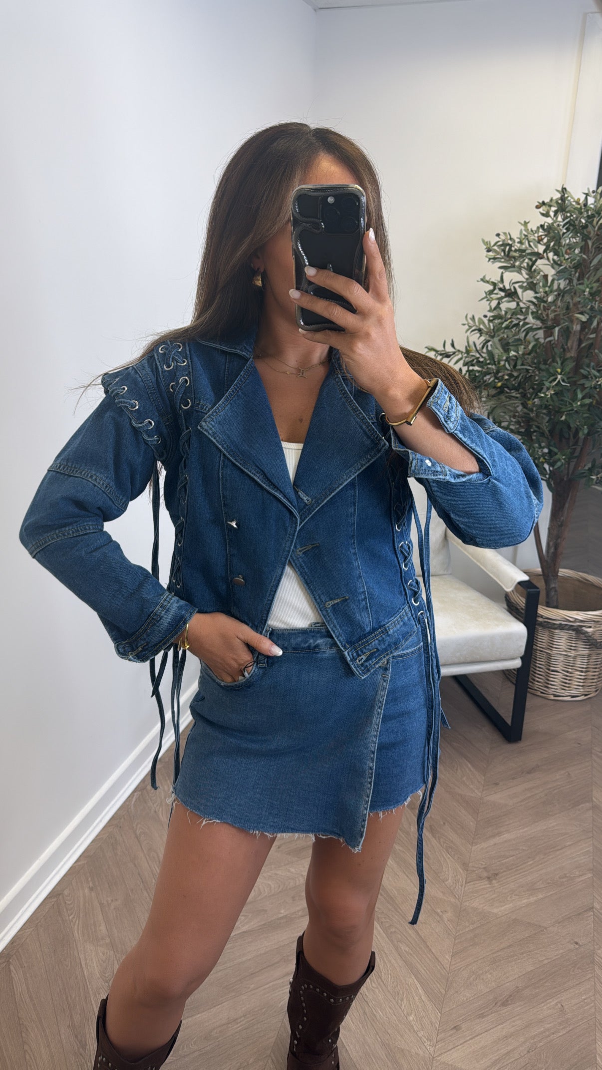 LACEY dark blue lace up denim jacket
