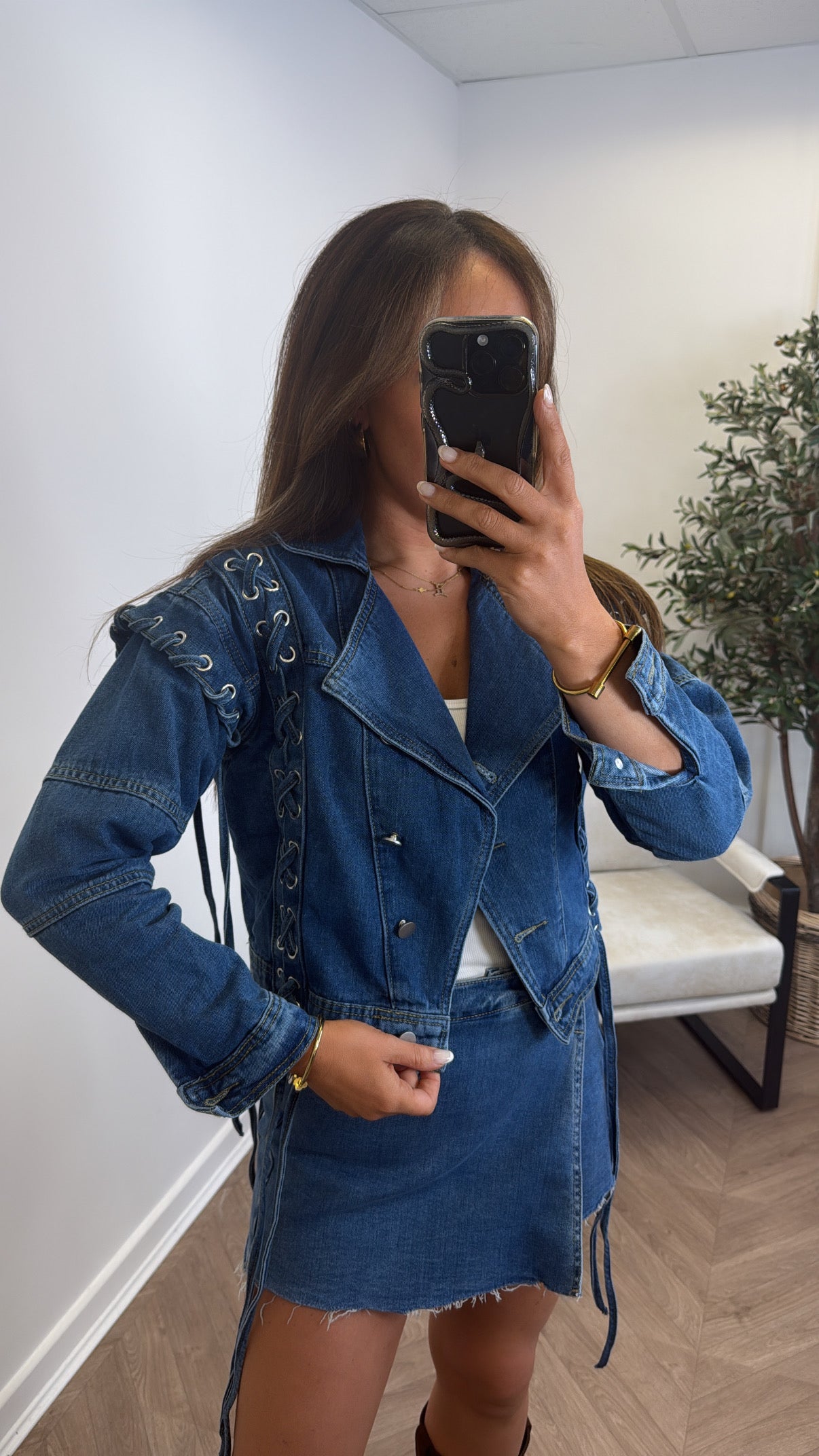 LACEY dark blue lace up denim jacket