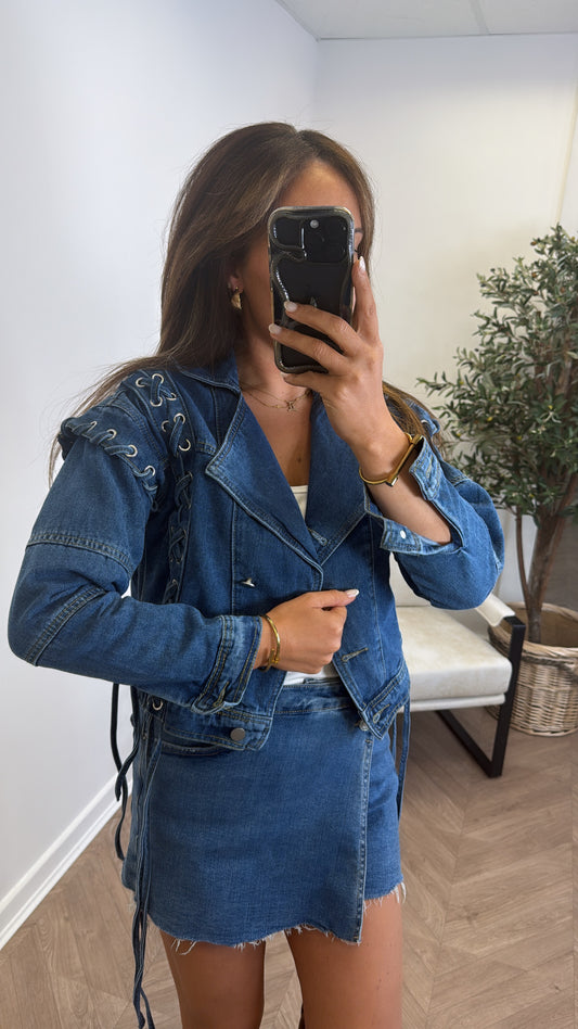LACEY dark blue lace up denim jacket