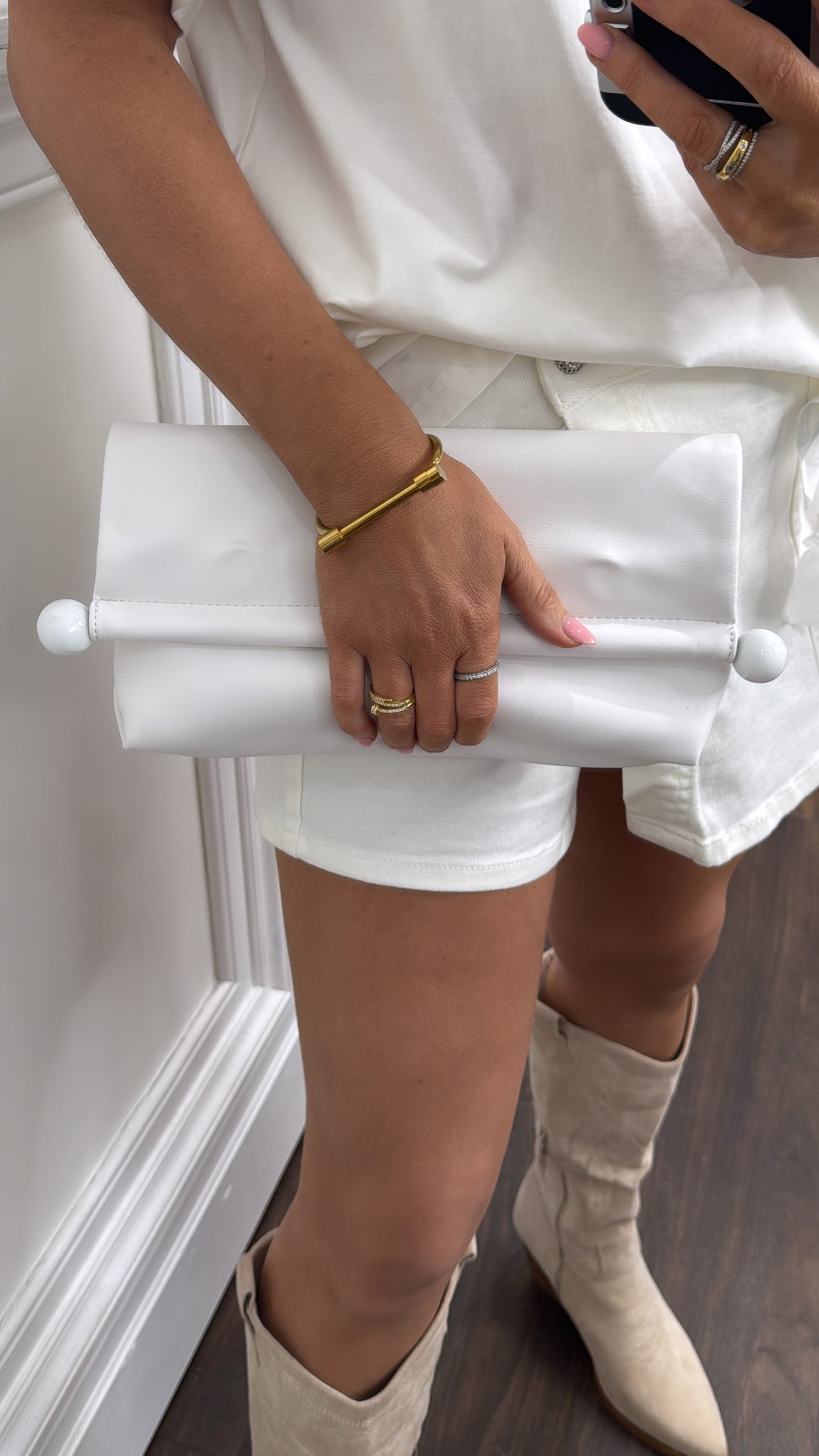 TESSA white fold over clutch bag