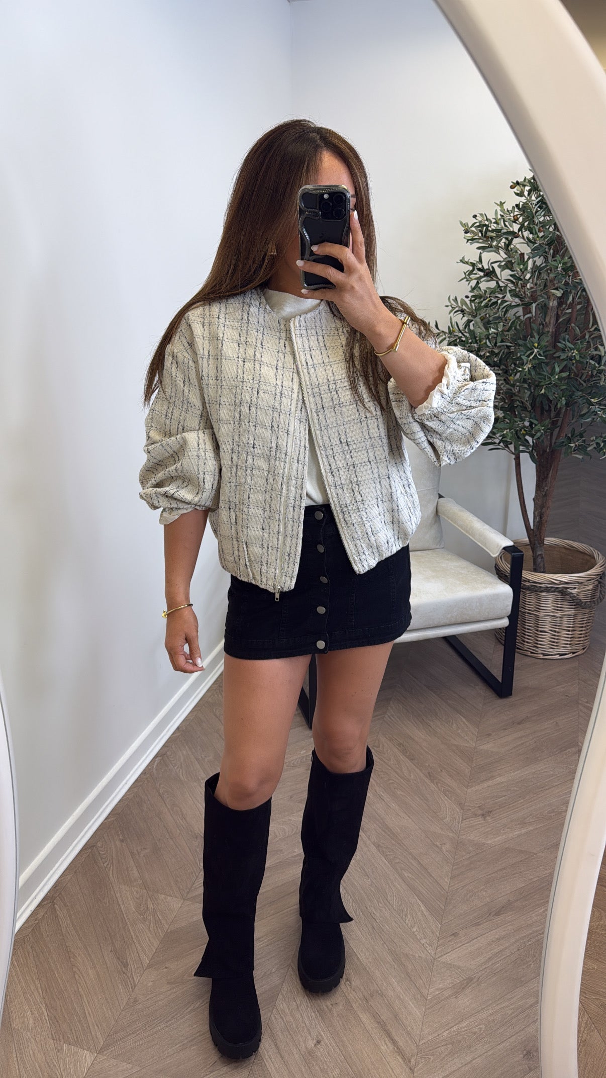 LORNA cream textured bomber jacket