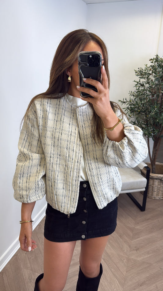 LORNA cream textured bomber jacket
