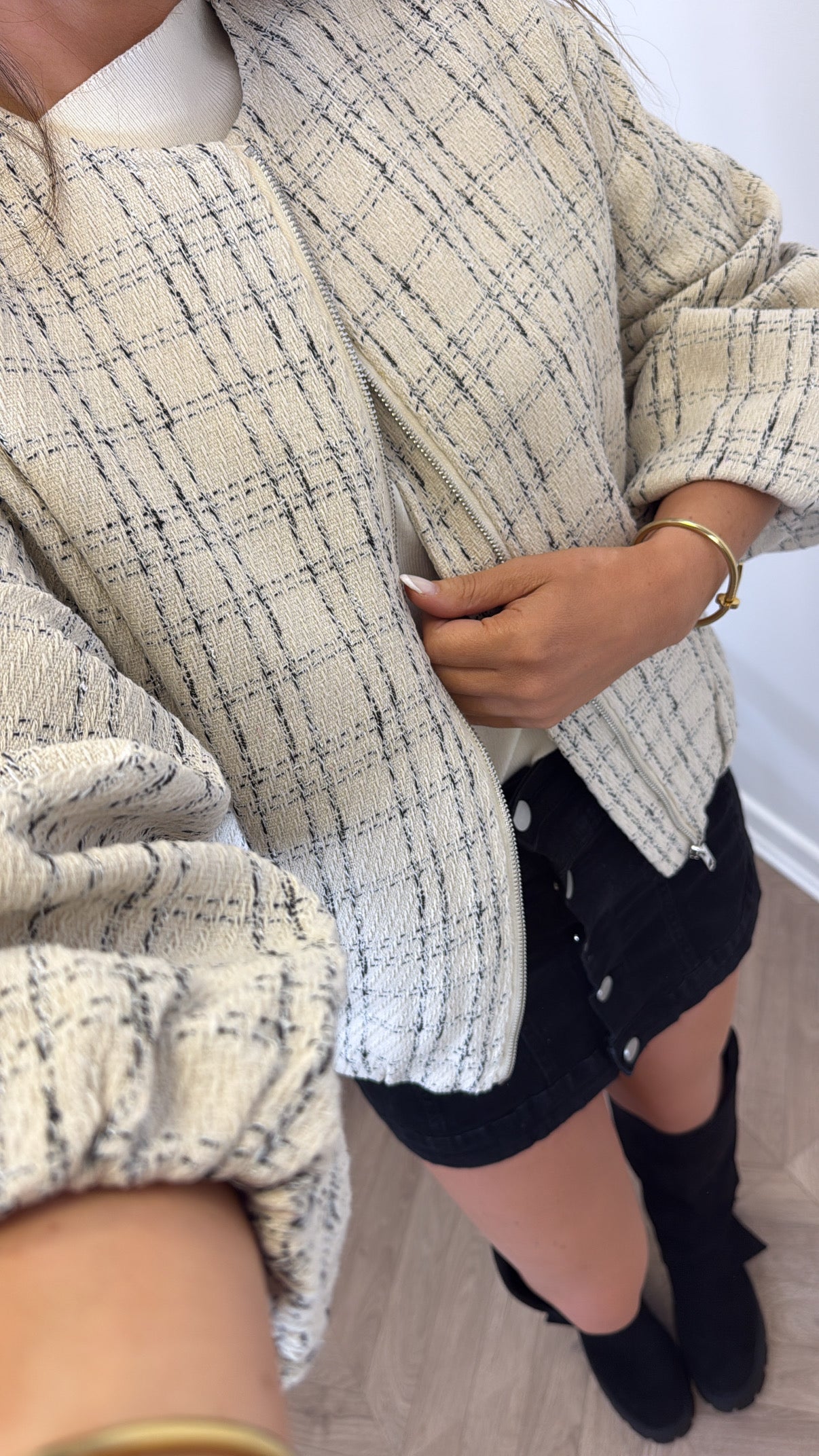 LORNA cream textured bomber jacket