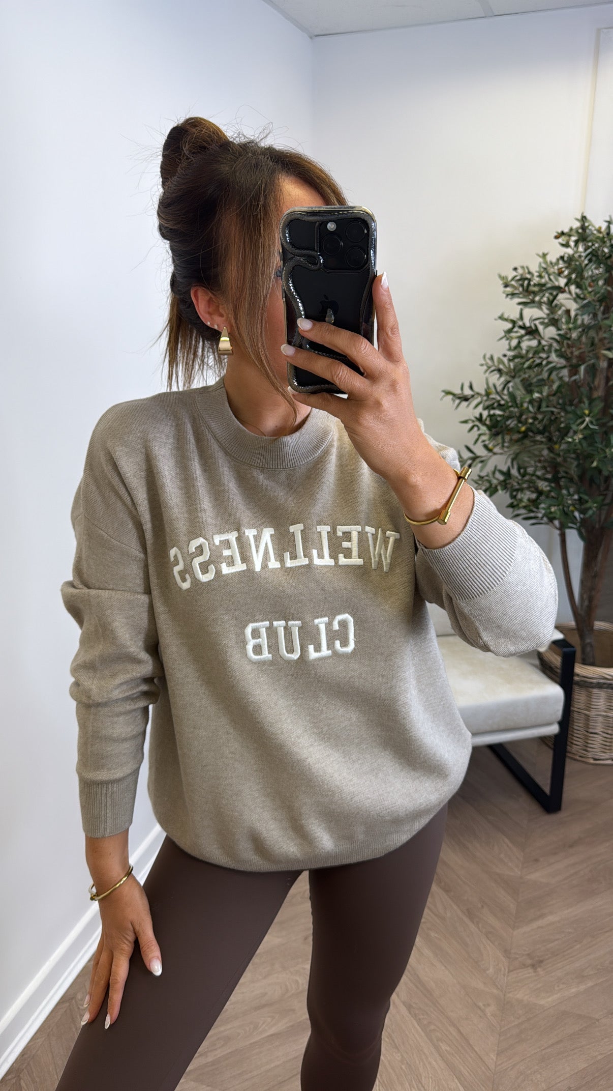 WELLNESS oatmeal embroidered knitted jumper