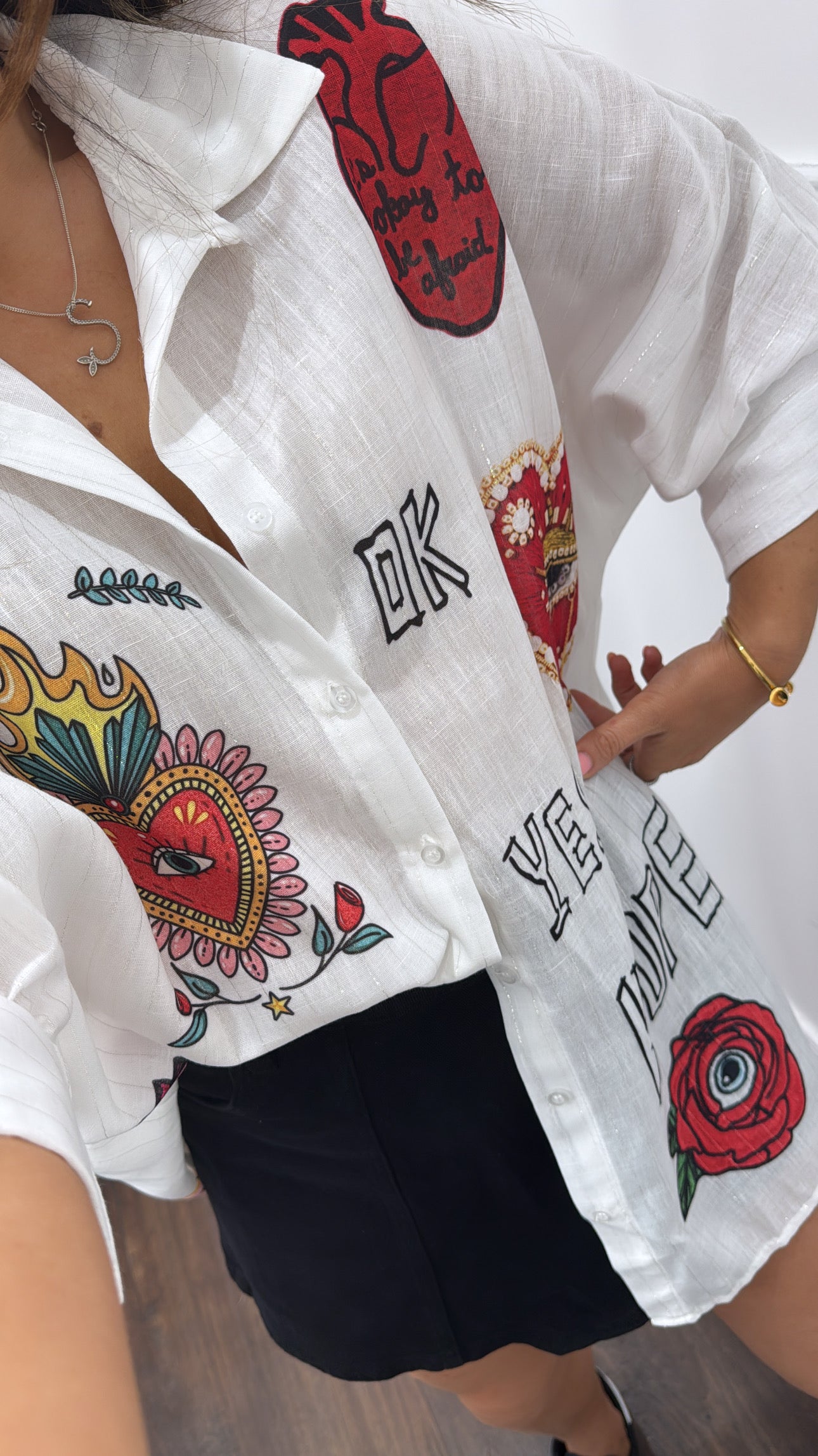 SIOBHAN red and white graffiti shirt