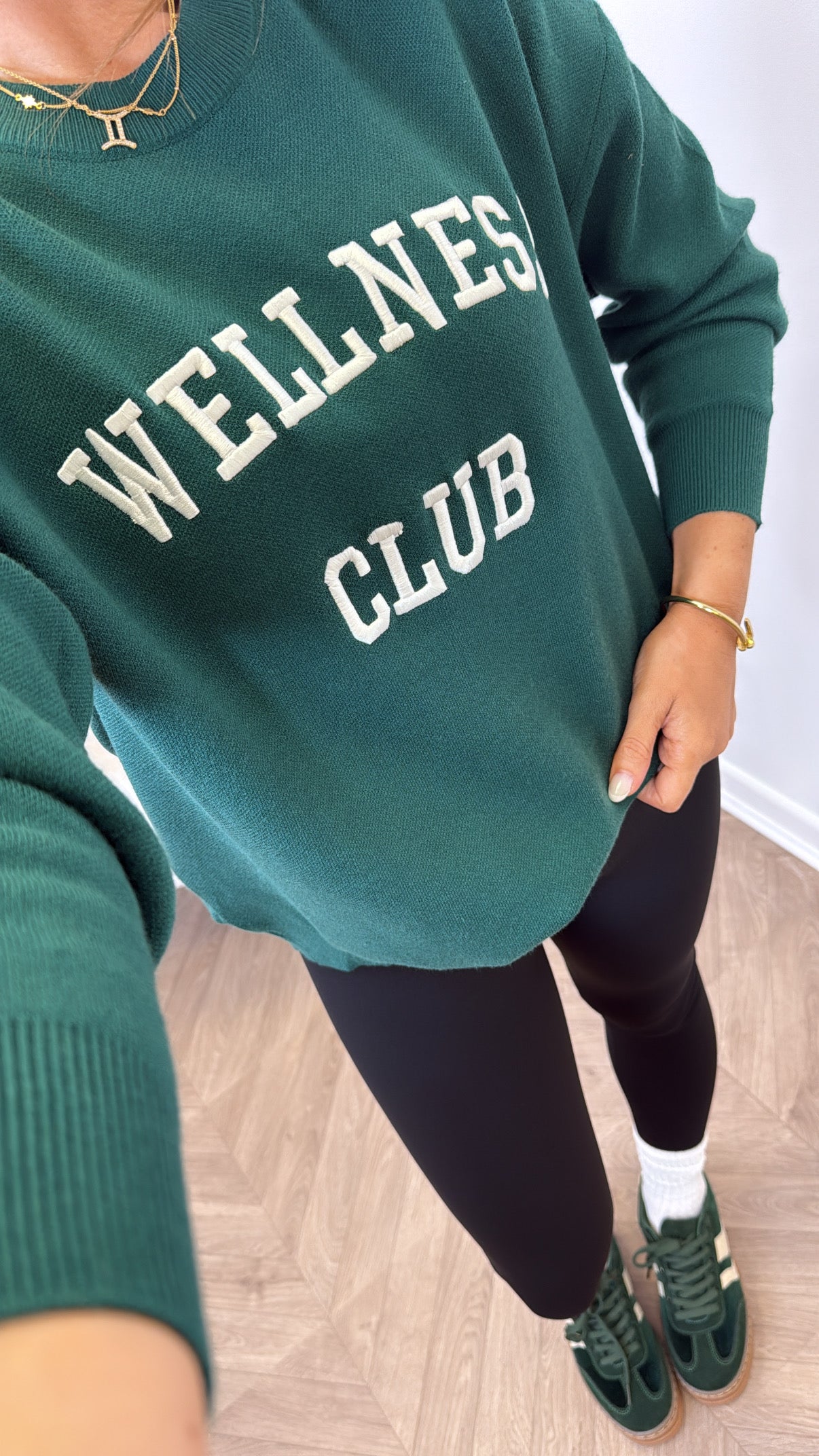 WELLNESS green embroidered knitted jumper