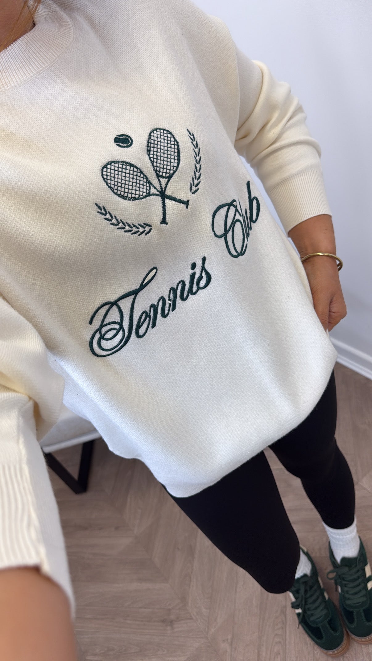 TENNIS CLUB cream embroidered knitted jumper