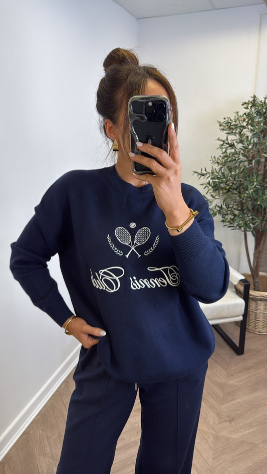 TENNIS CLUB navy embroidered knitted jumper