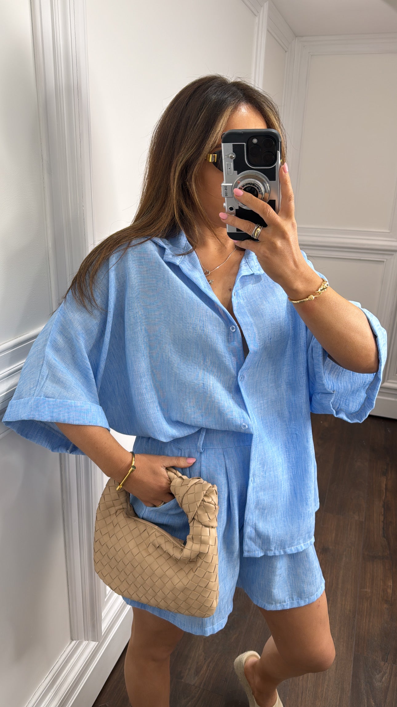 GENENE powder blue linen look co-ord